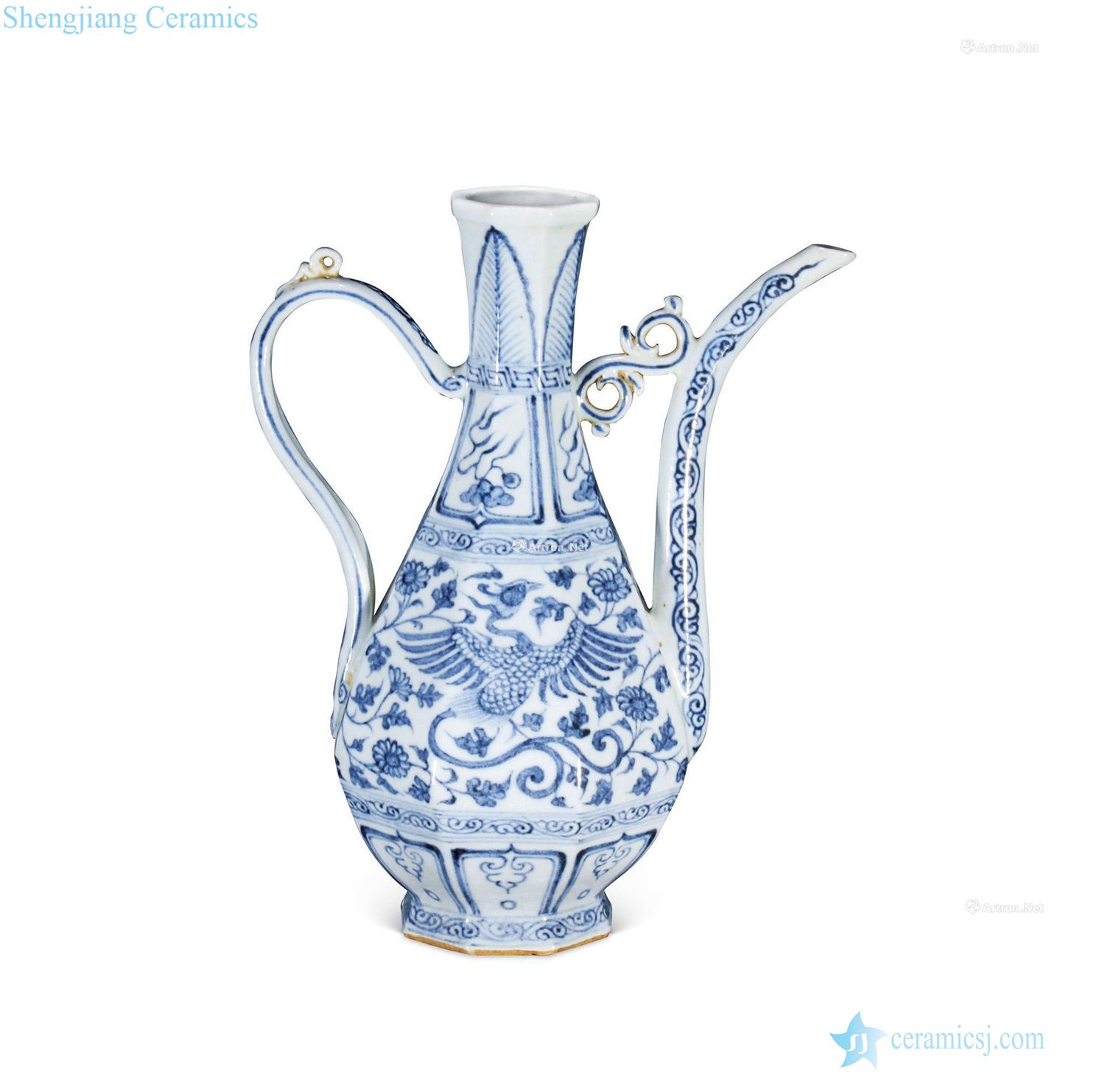 yuan Blue and white chicken eight party ewer wear floral print