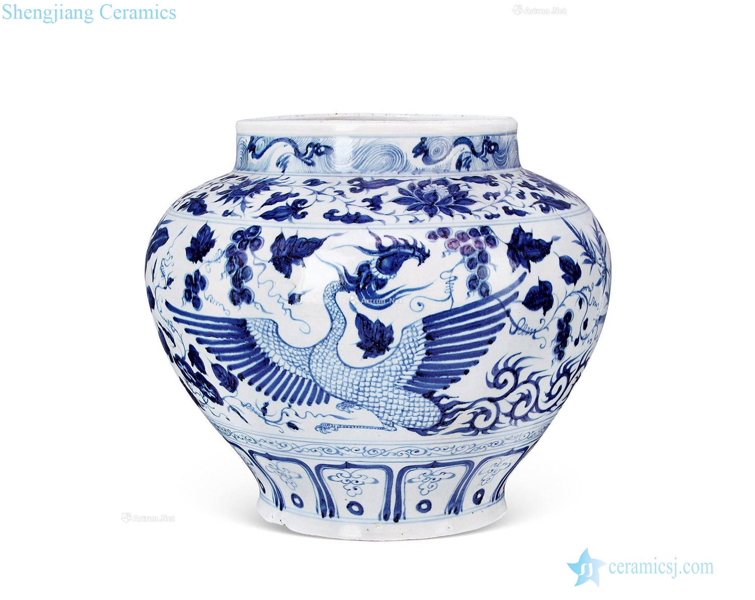 yuan Blue and white phoenix wear grain big pot flowers