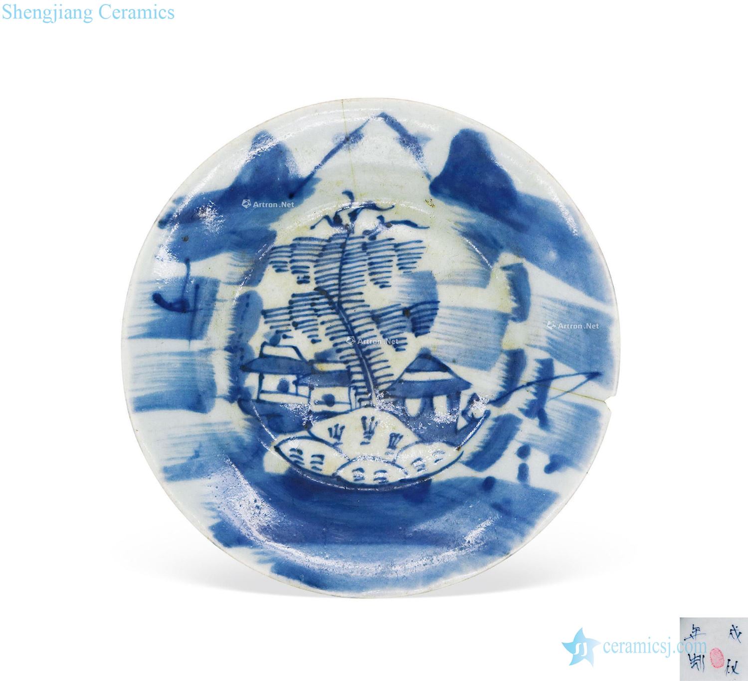 Stories of late qing dynasty blue and white landscape