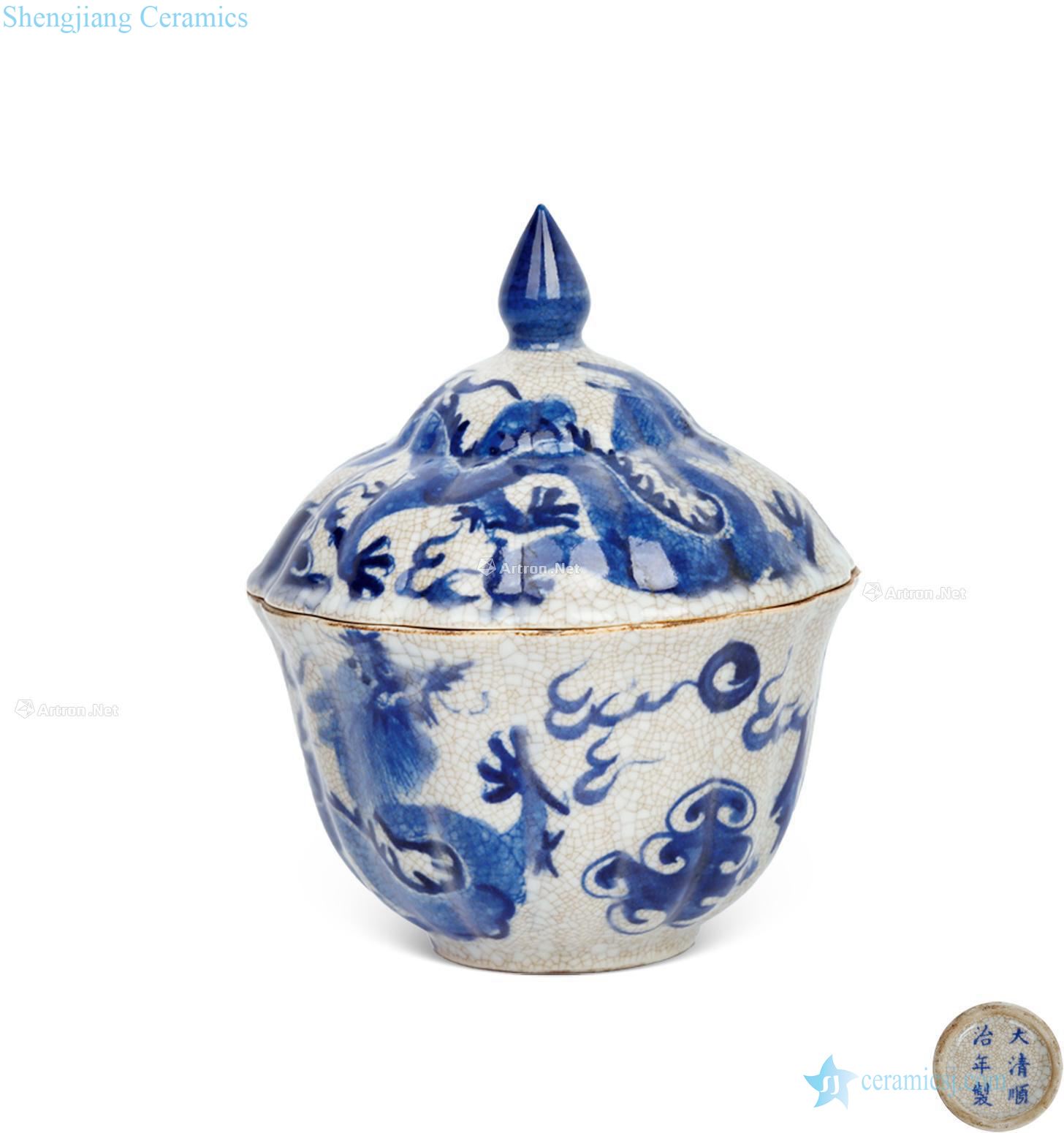 qing Blue and white ssangyong grain melon leng tureen