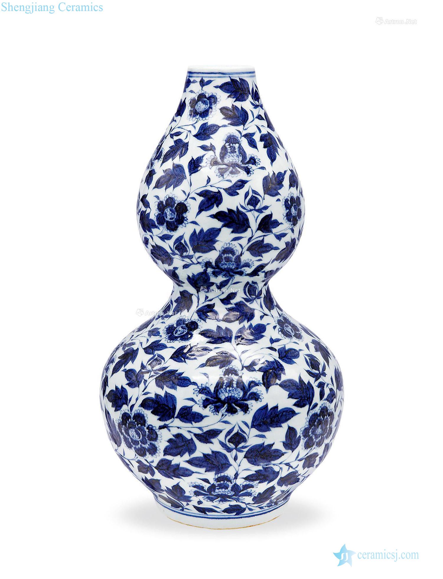 yuan Blue and white peony lines gourd bottle