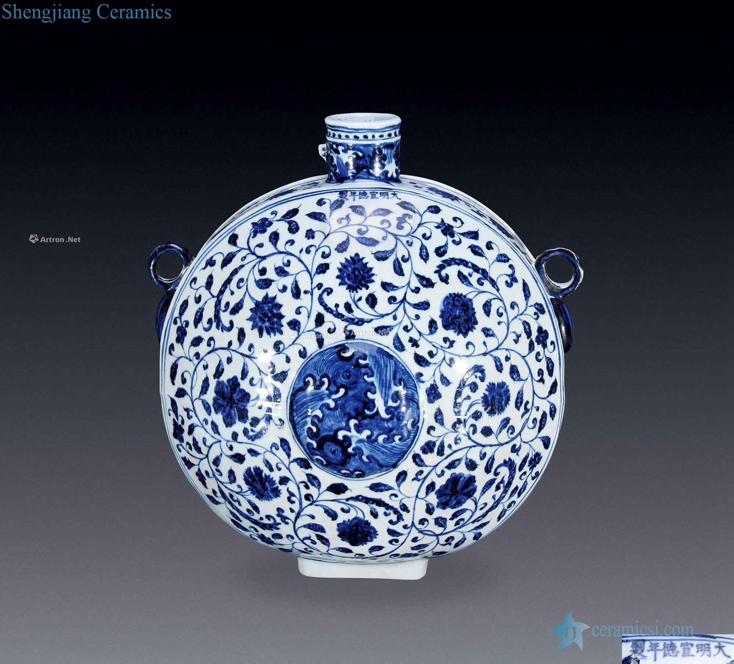 Ming Blue and white lotus flower grain double system on bottle