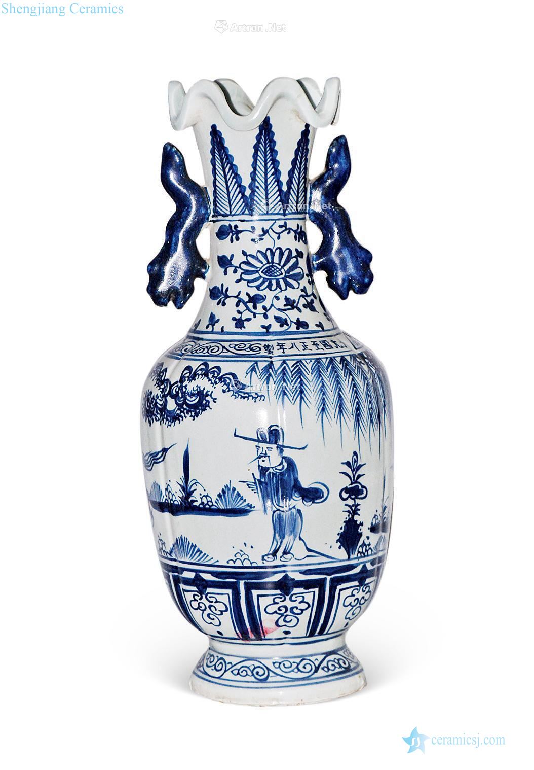 yuan Blue and white ears mouth bottle