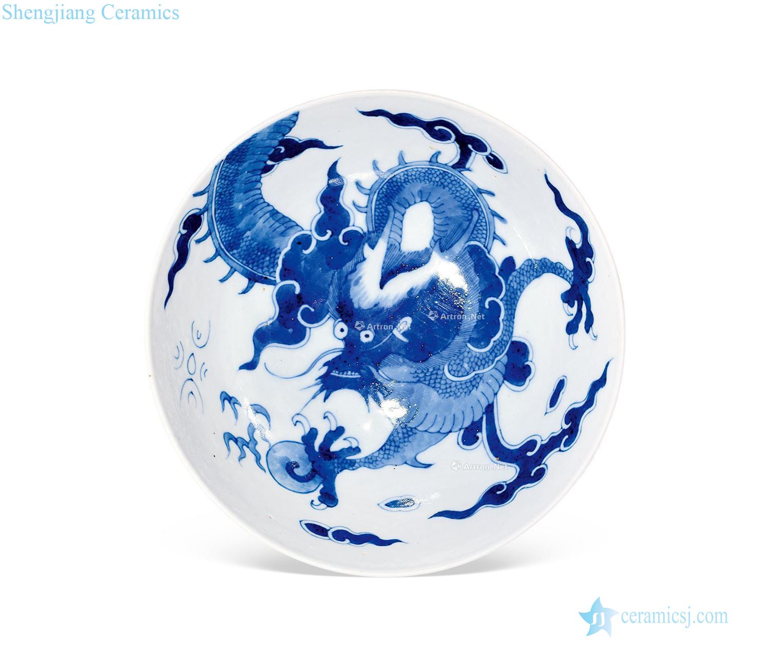 Early in the morning Blue and white dragon bowl wall