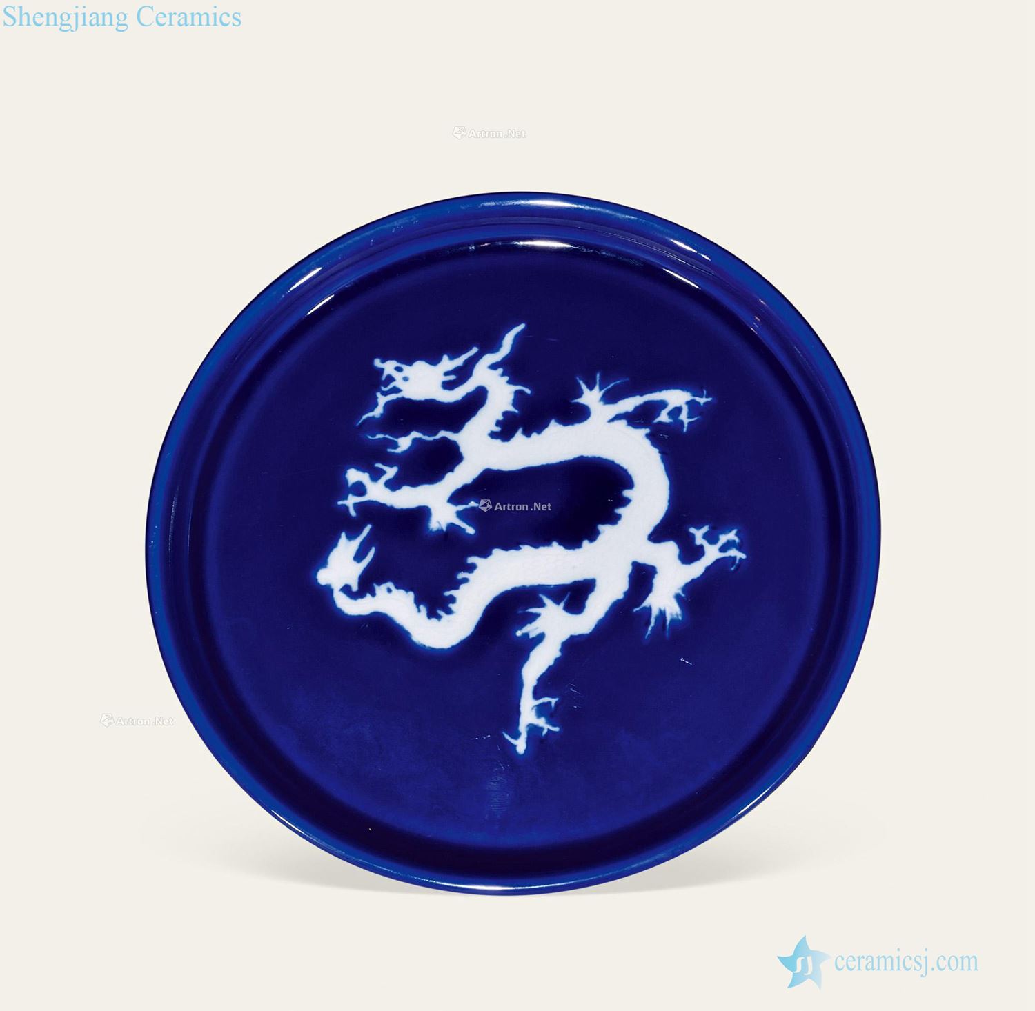 Ming White dragon grain pan ji dark blue glaze