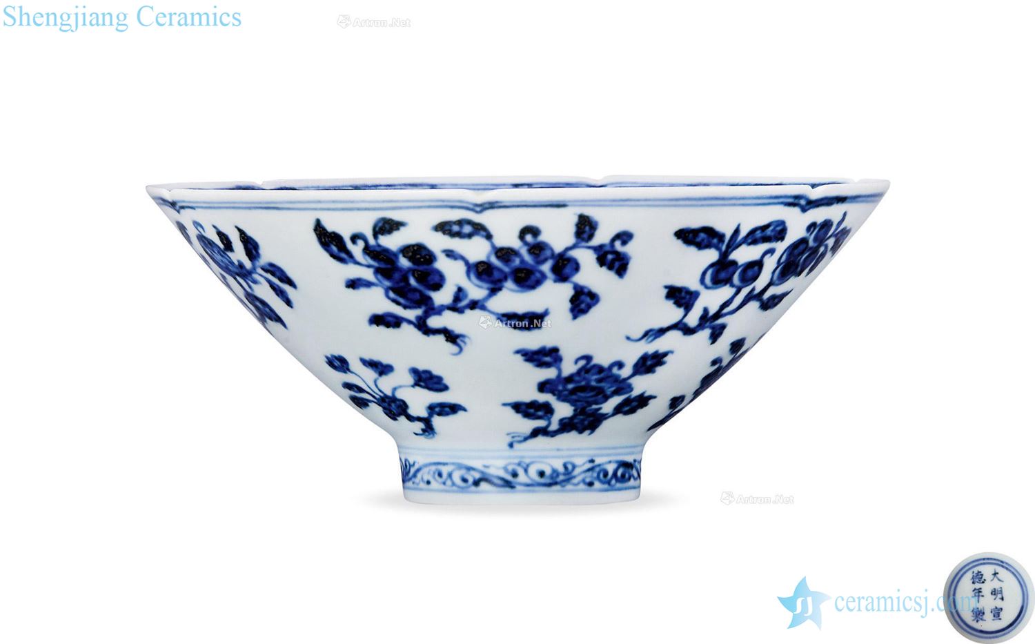 Ming Blue and white ruffled branch kwai mouth bowl