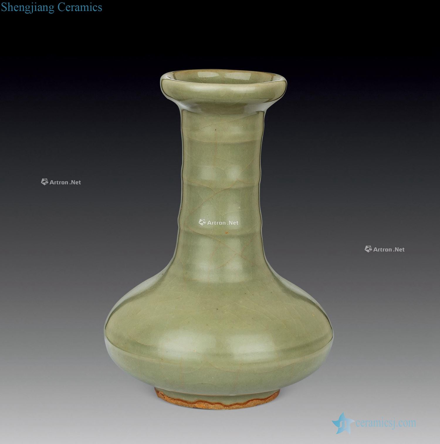 Ming or earlier Longquan celadon string lines the flask