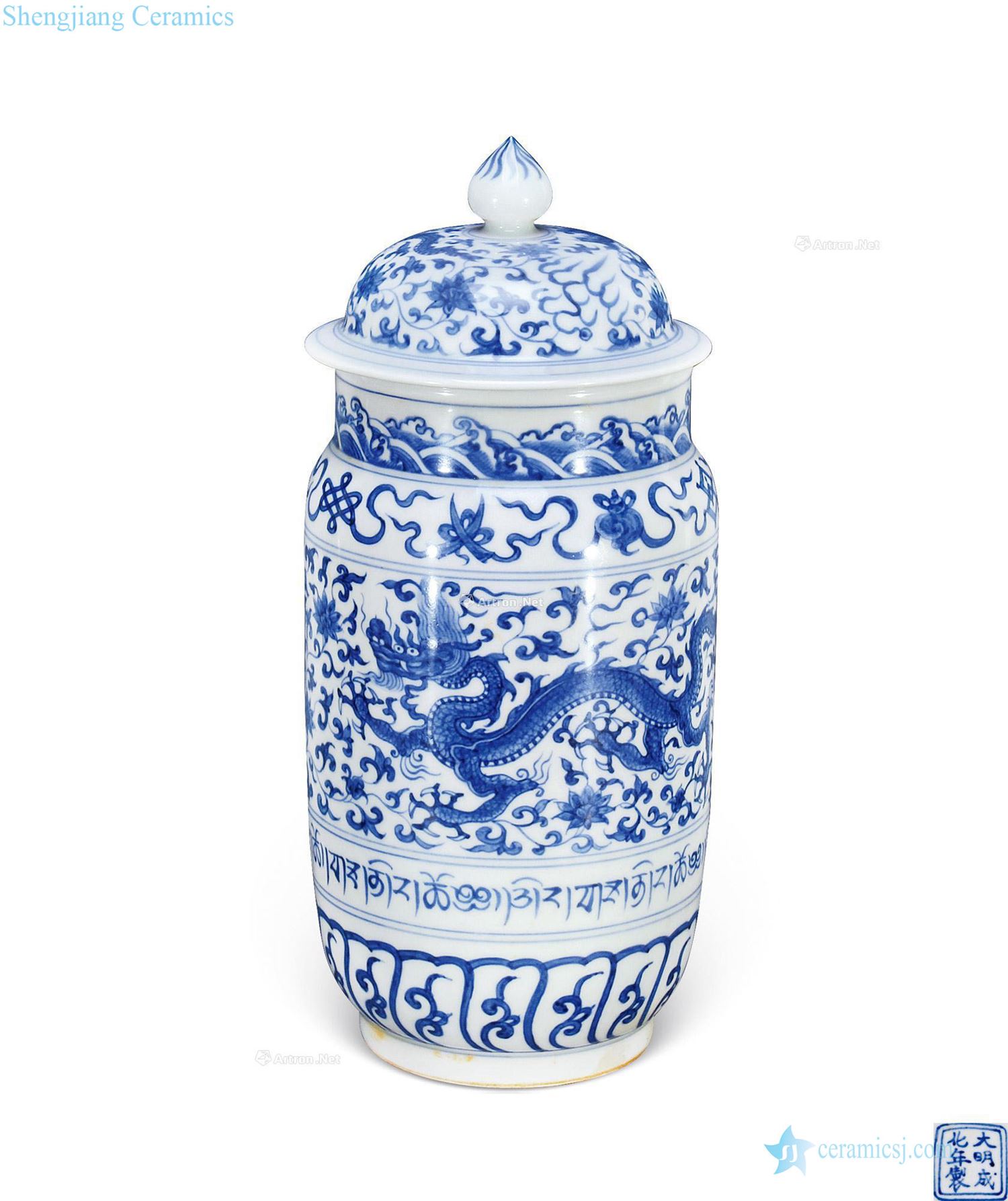 Ming Blue and white dragon wear wen zhuang pot flowers