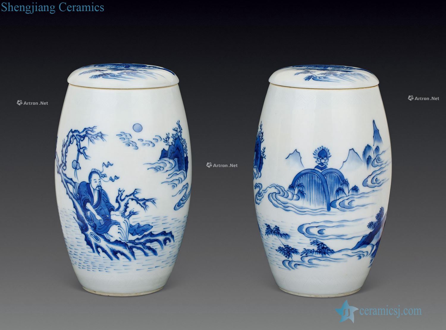 Blue and white "immortal times if" Ming chongzhen lotus seed tank (a)