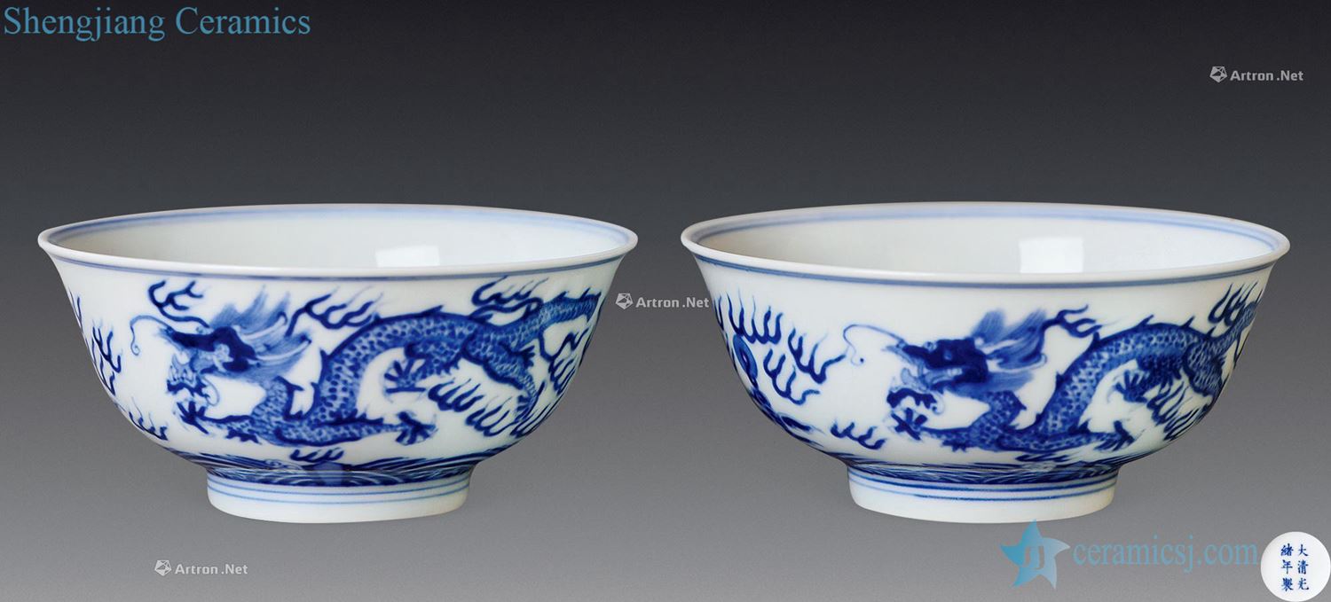 Qing guangxu Blue ssangyong cast bead green-splashed bowls (a)