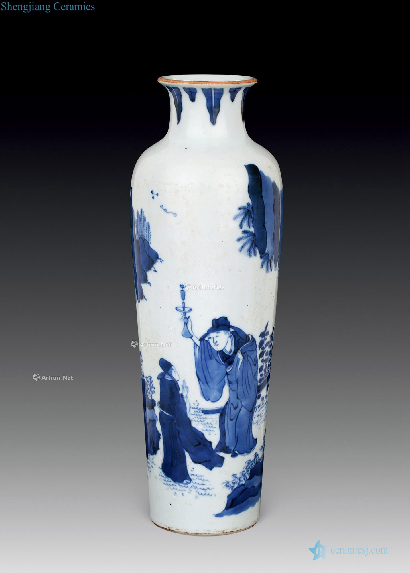 The late Ming dynasty Blue and white characters tube bottle