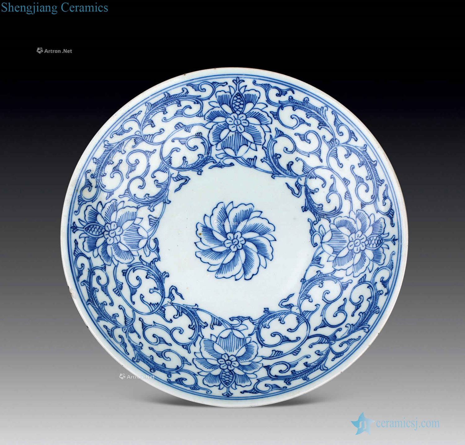 Qing jiaqing Blue and white lotus flower tray