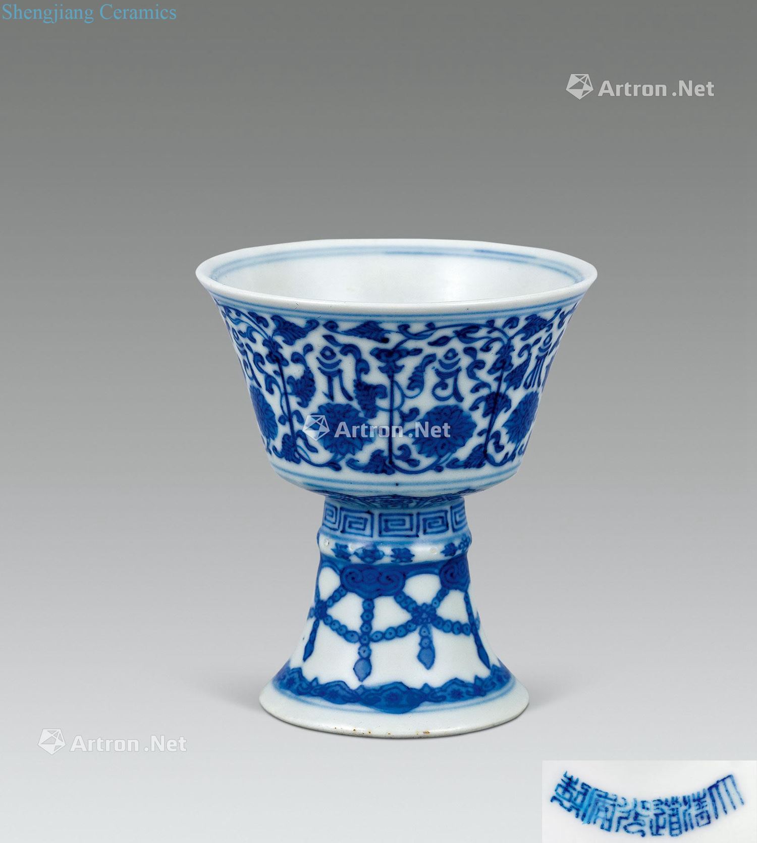 Qing daoguang Blue and white Sanskrit branch footed cup