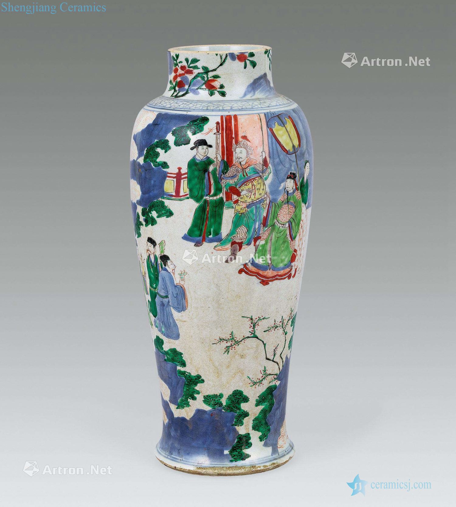 Qing shunzhi Blue and white bottle of colorful characters