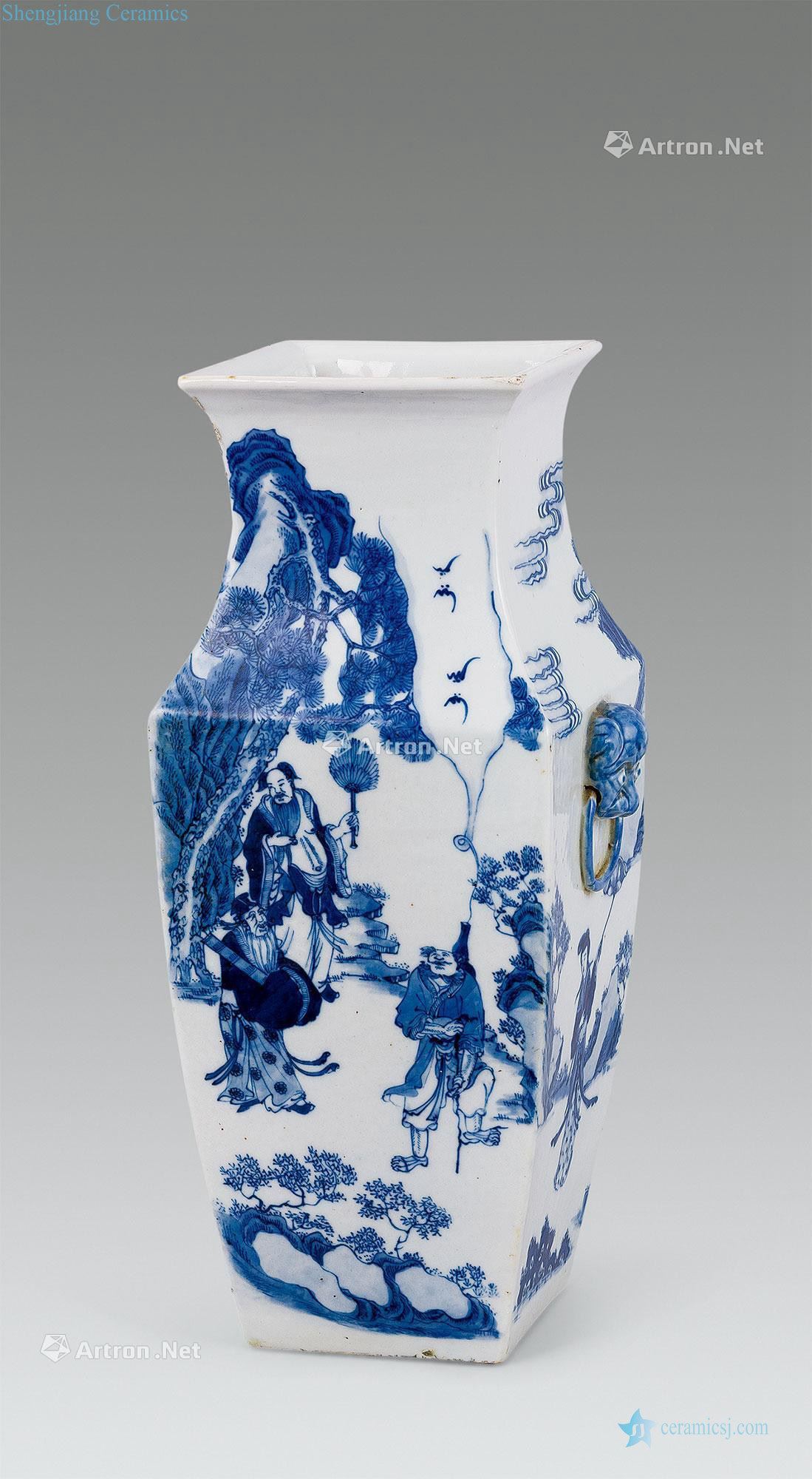 Qing guangxu Blue and white square bottle the eight immortals characters