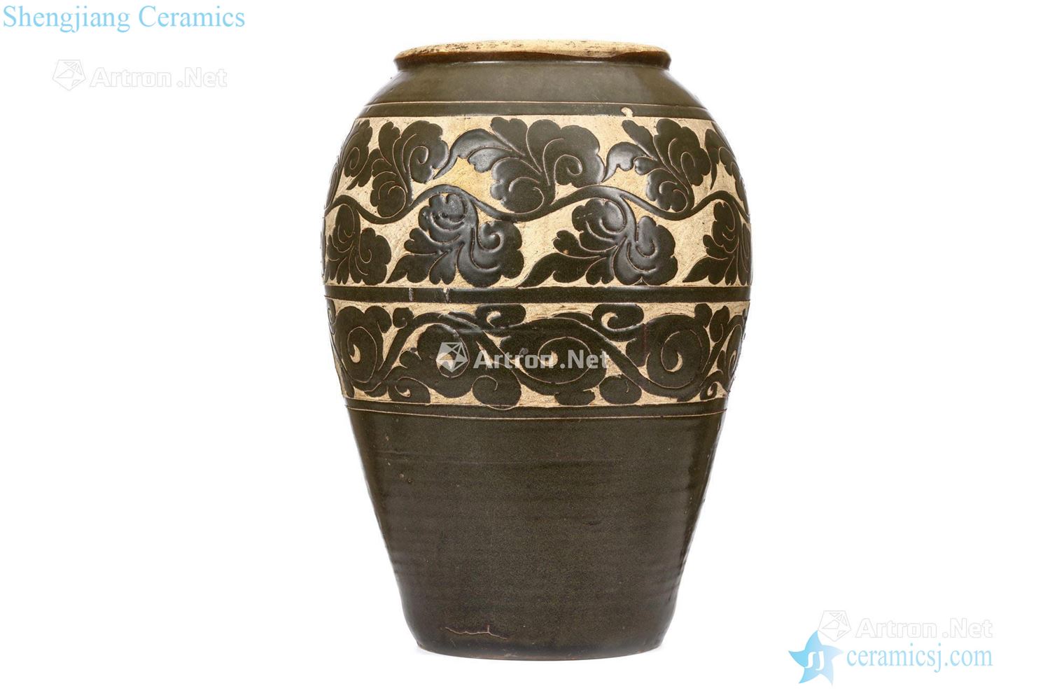 Song magnetic state kiln water color brown carved pattern big pot