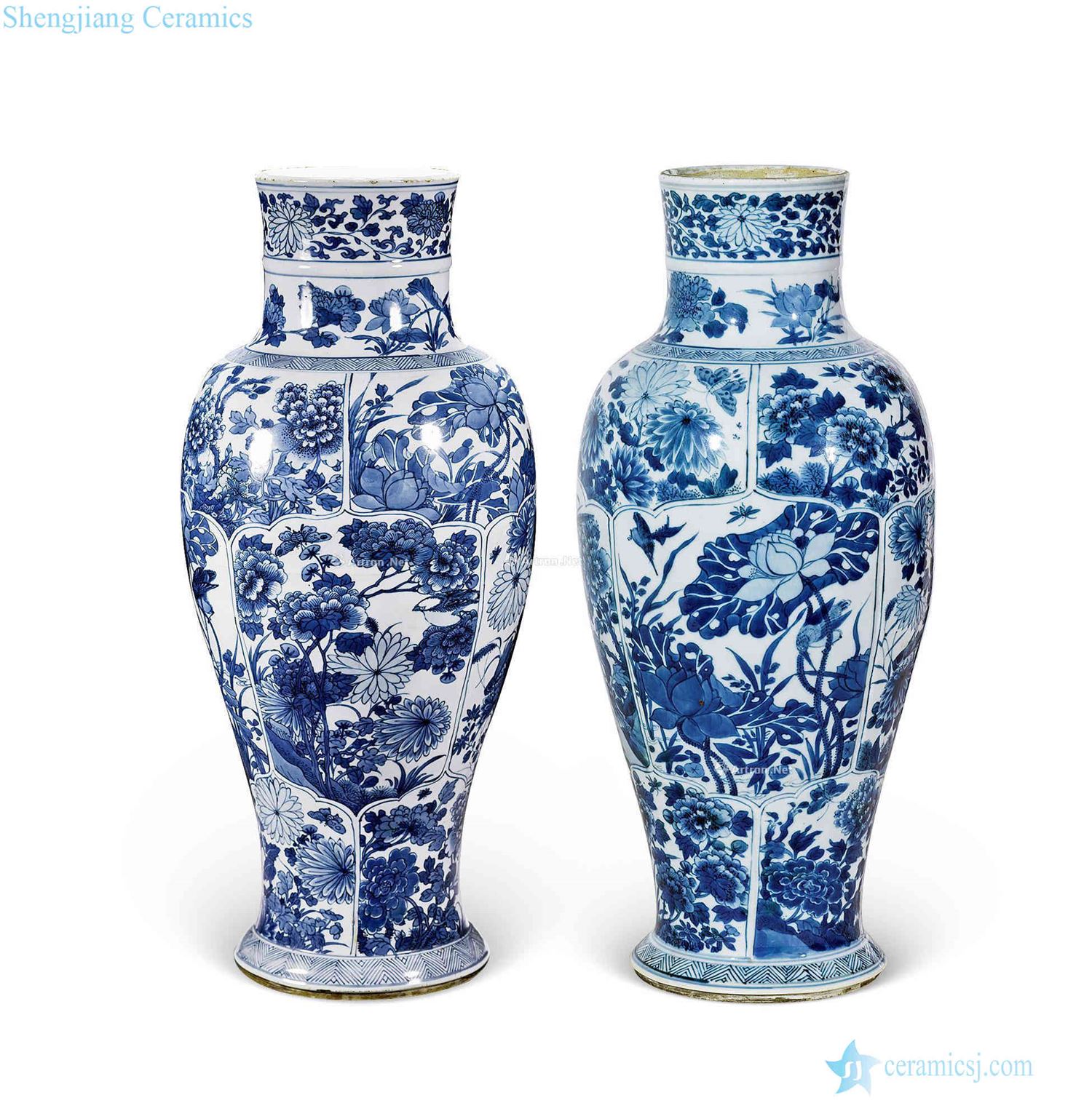 The qing emperor kangxi Blue and white flower on grain goddess of mercy bottle (a)