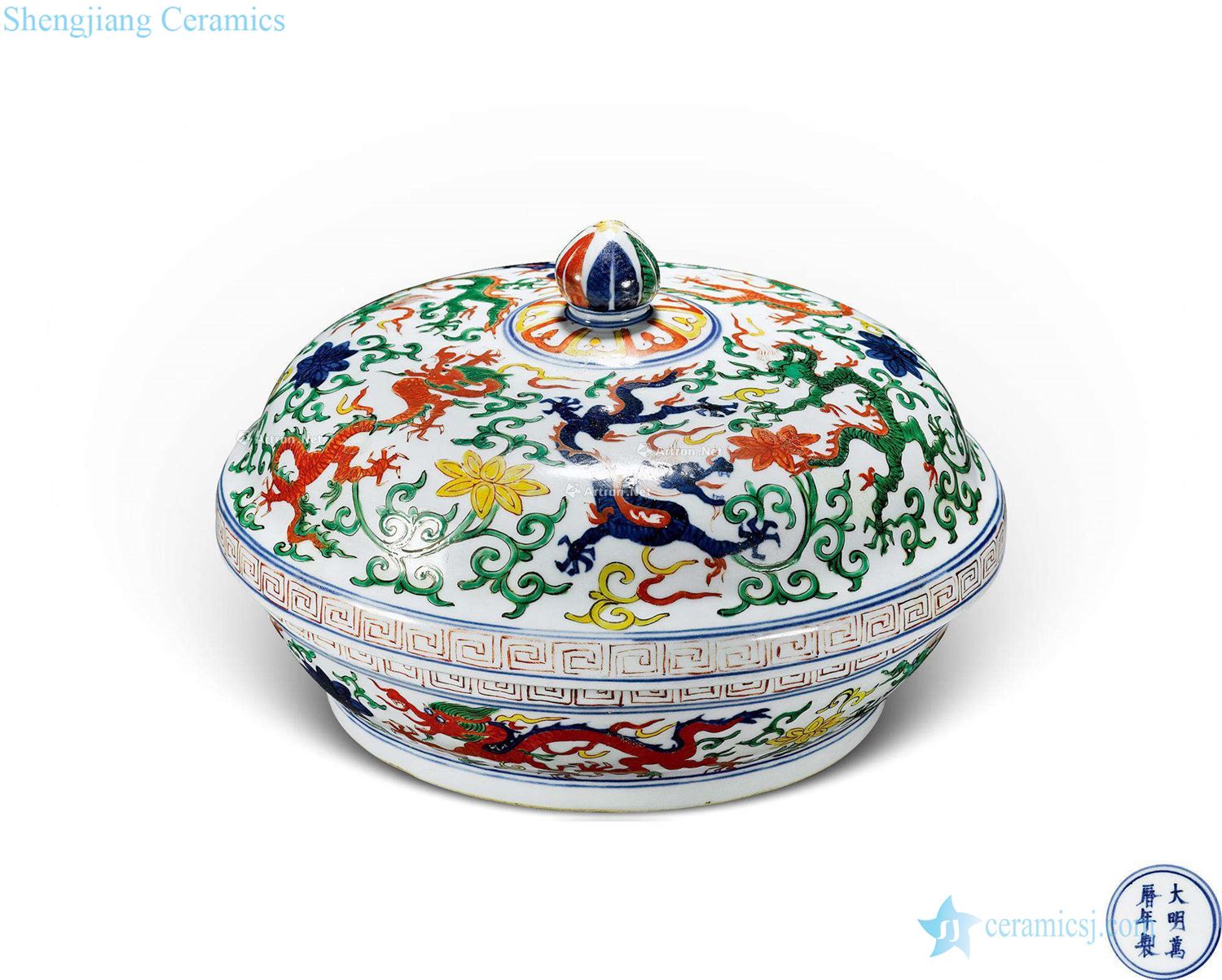 Ming wanli Blue and white color longfeng lines cover box