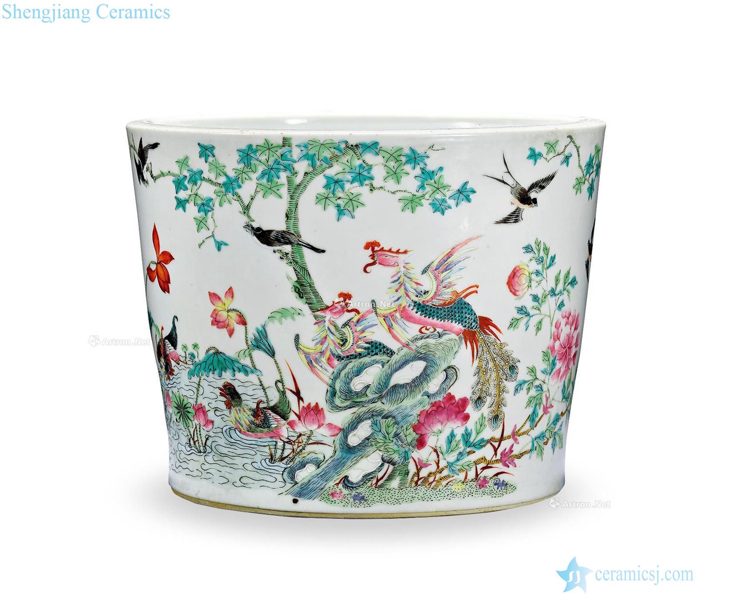 Late qing enamel pot "birds pay homage to the king"