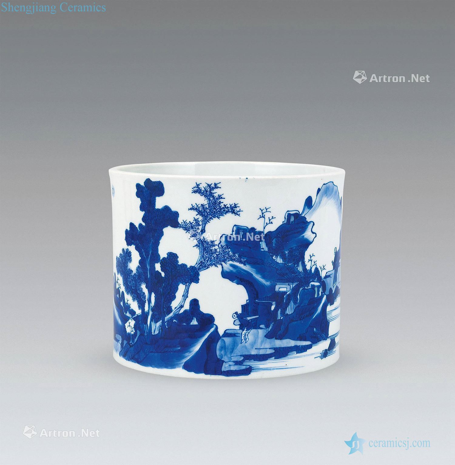 The qing emperor kangxi Blue and white jingshan water characters pen container