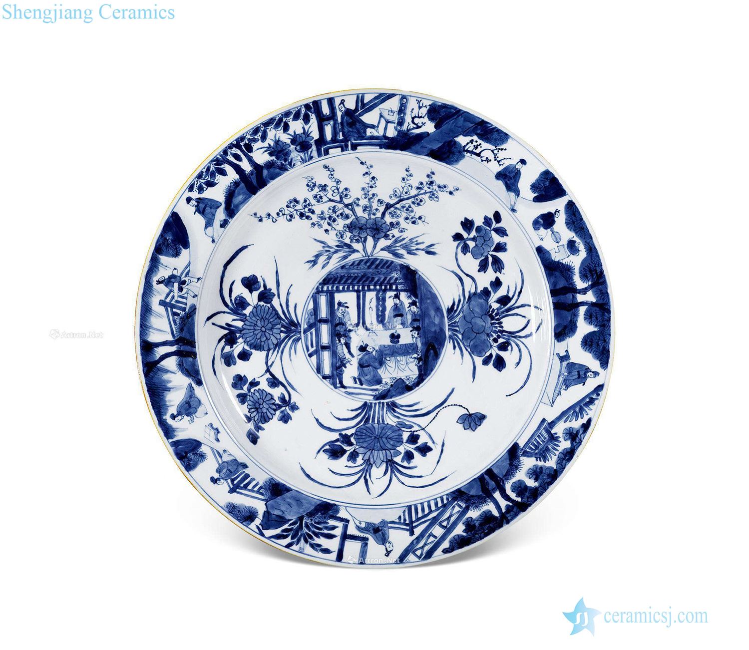 The qing emperor kangxi Blue and white flower medallion character lines