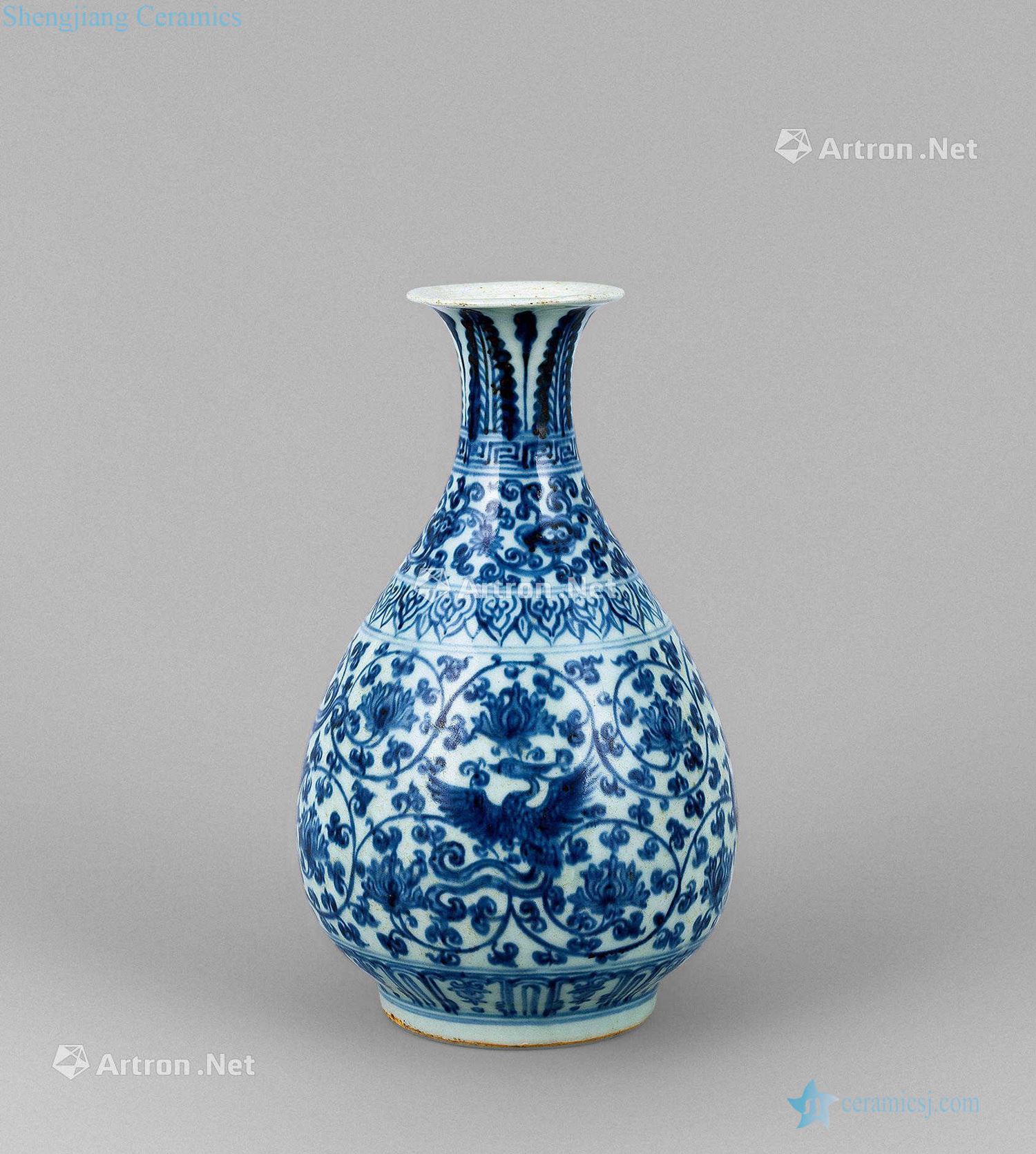 Ming Blue and white wear peony fung okho spring bottle