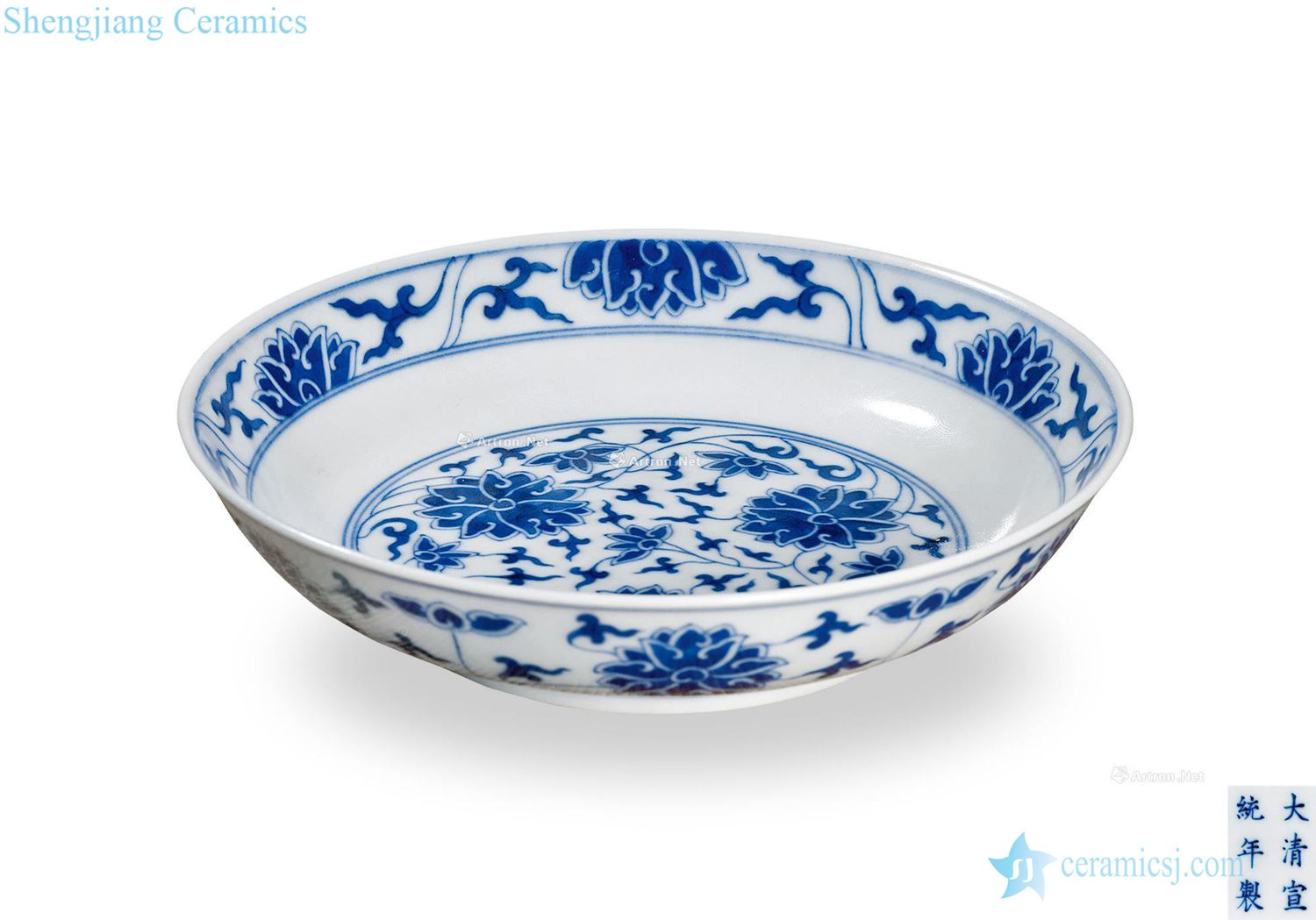 Qing xuantong Blue and white lotus flower tray