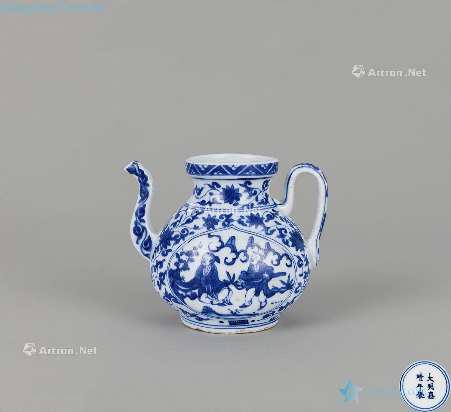 Ming jiajing Blue and white tie up branch ewer medallion characters