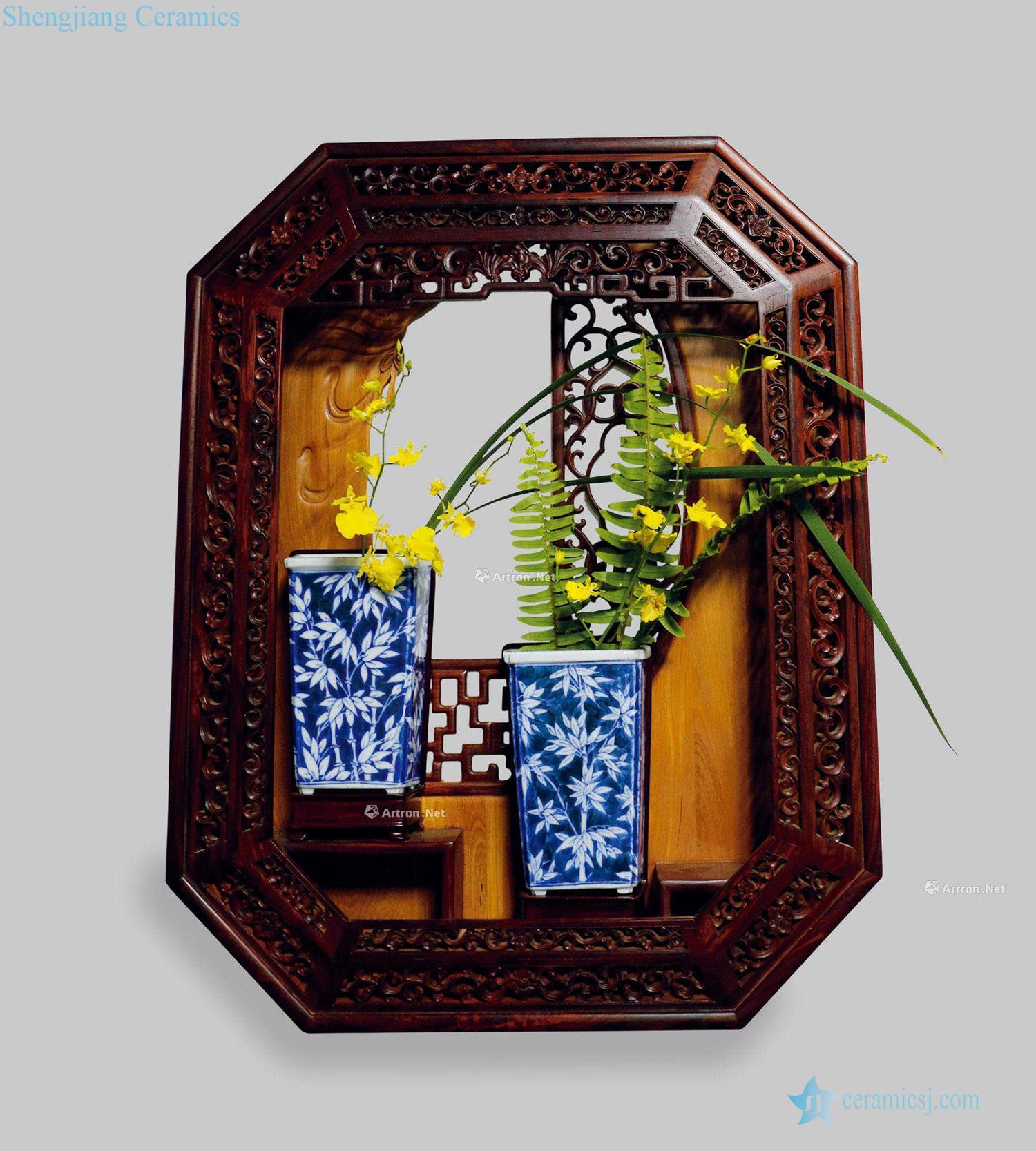 qing Blue and white bamboo grain bottle wall (a)