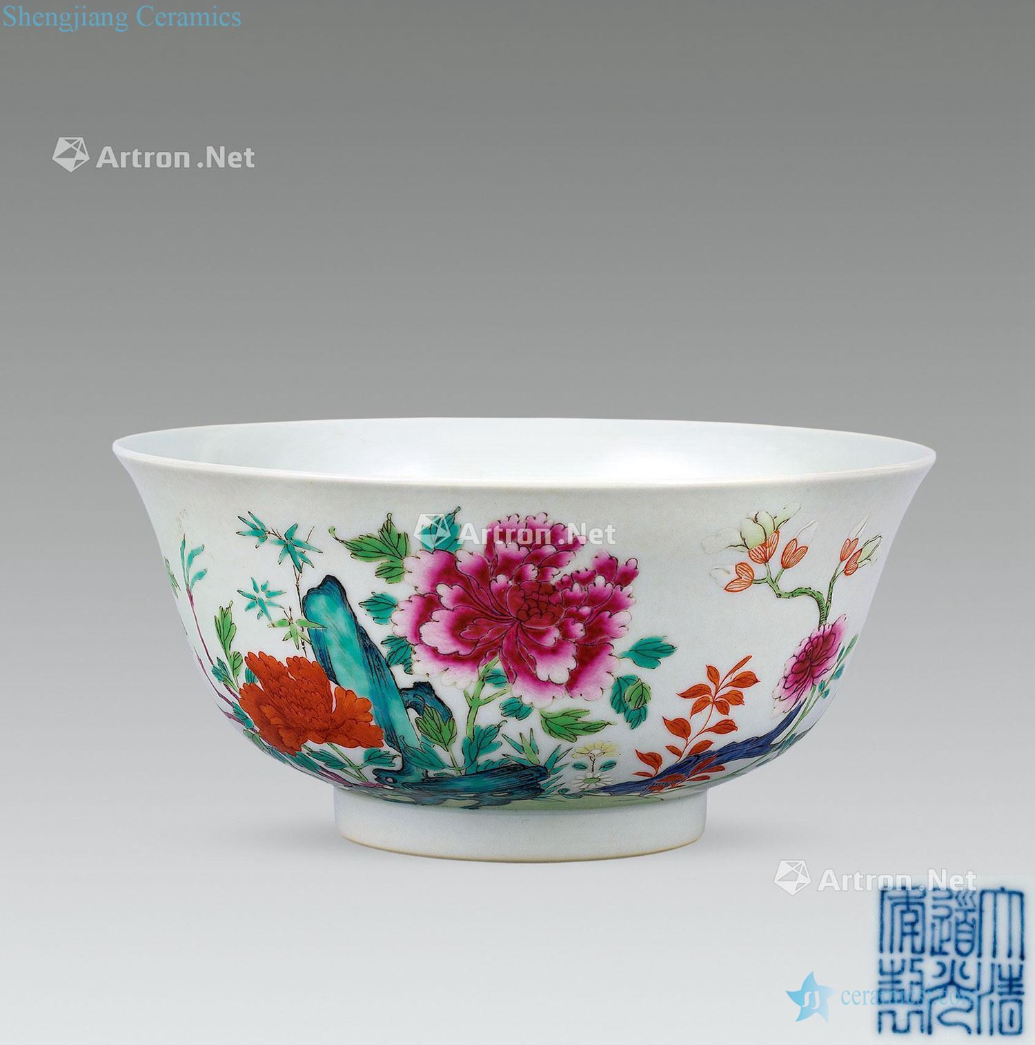 Clear light pastel flowers big bowl