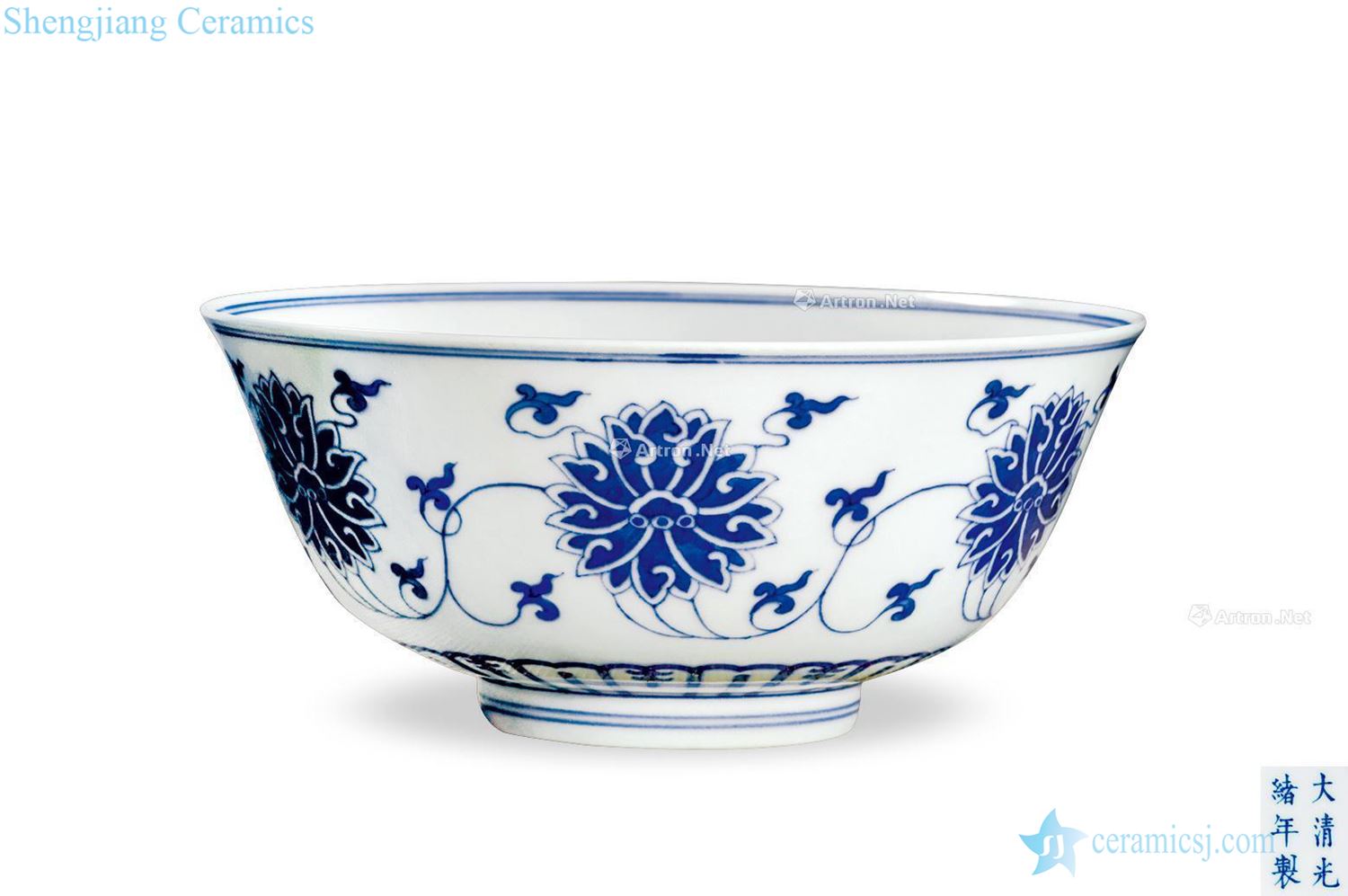 The qing emperor kangxi Blue and white bowl lotus flower grain palace
