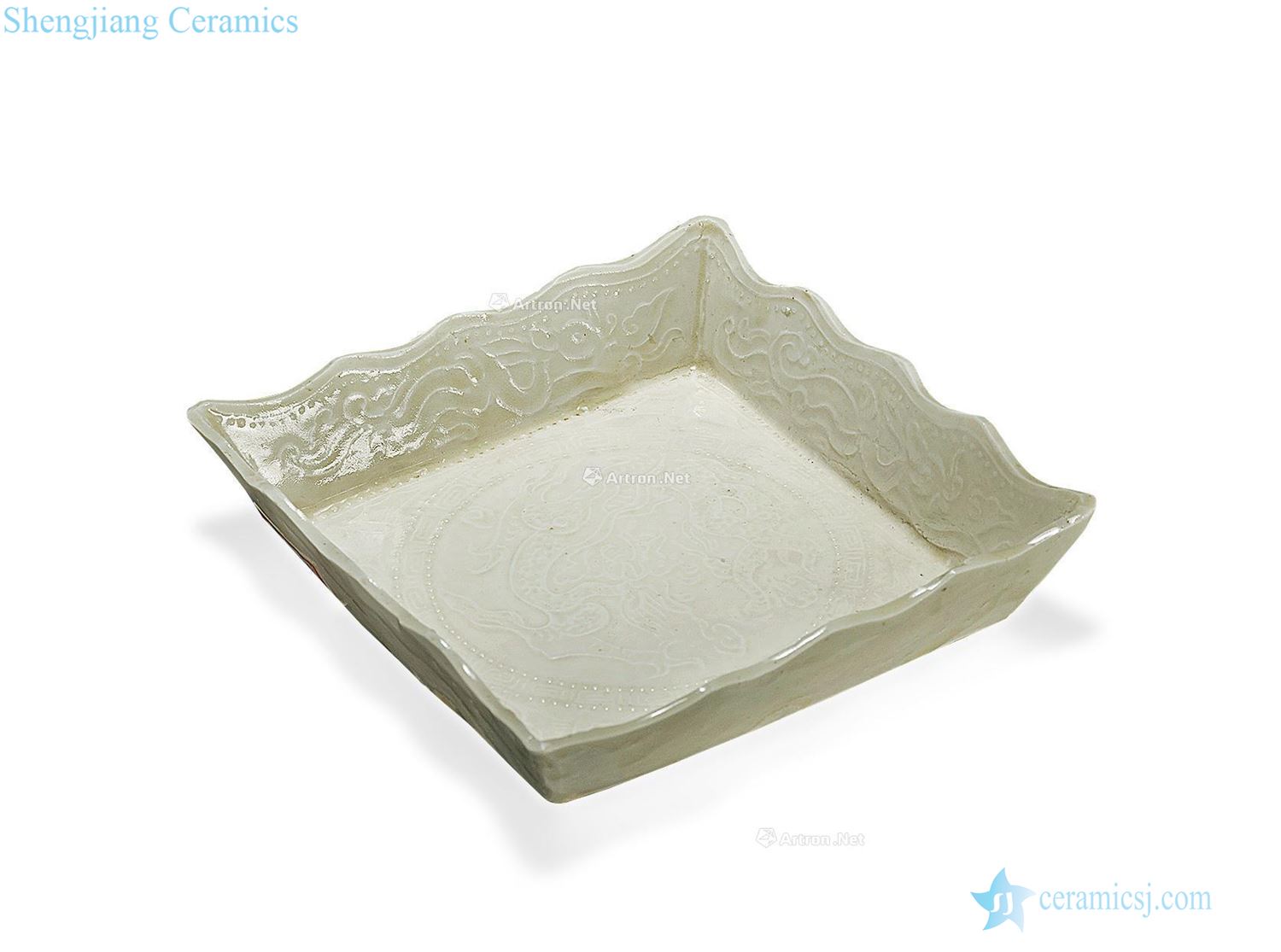 Ming White glazed printing dragon mouth square plate