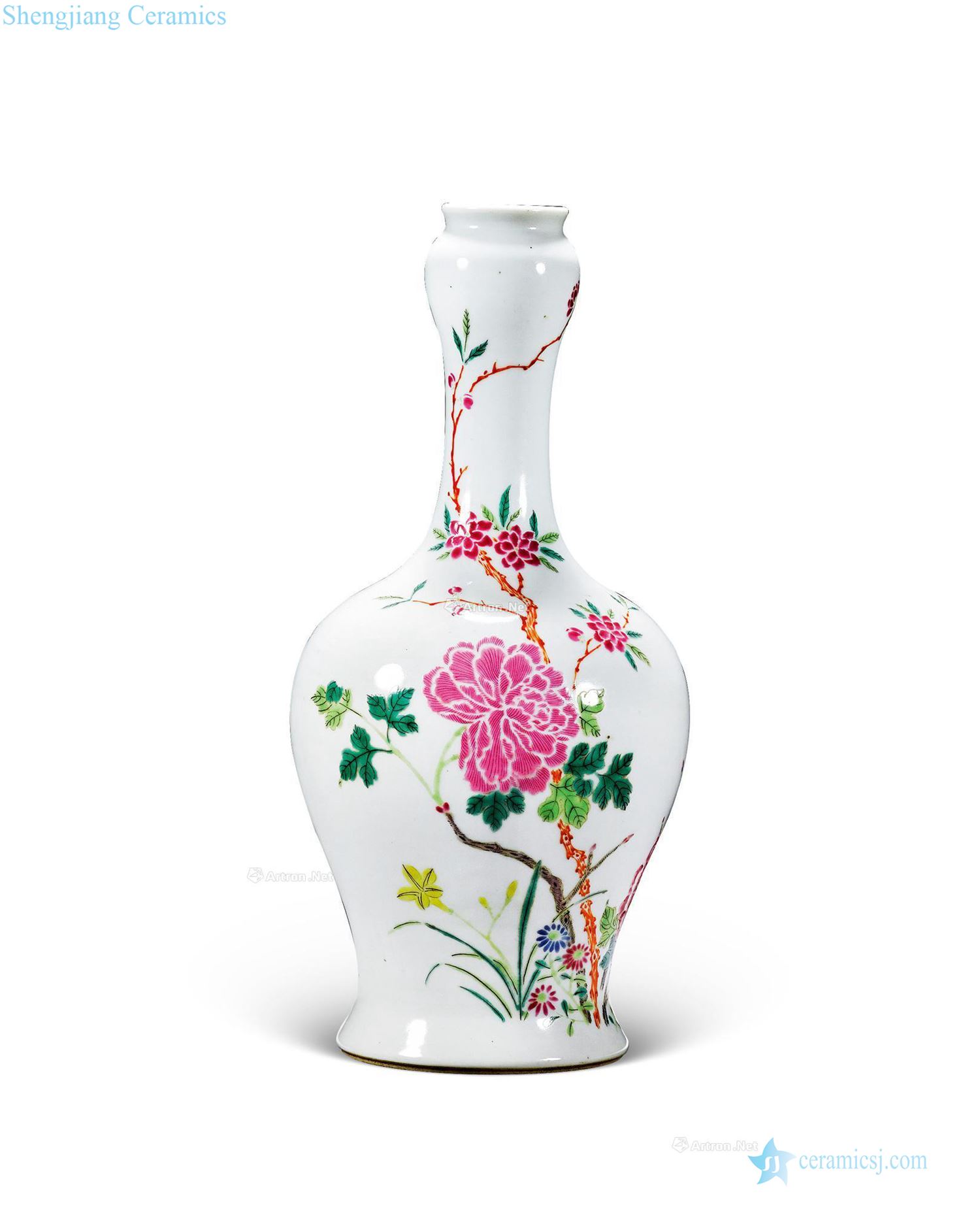 Qing yongzheng famille rose flower bottles of garlic