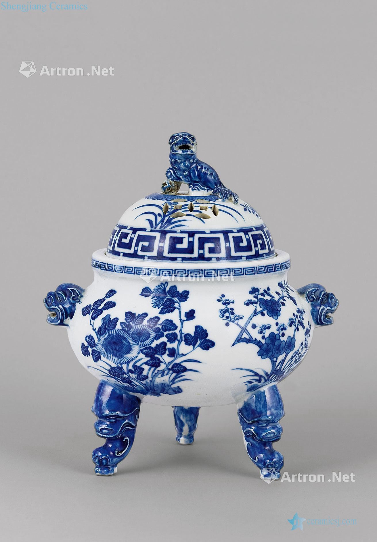 Qing guangxu Blue and white four seasons flower sweet fume