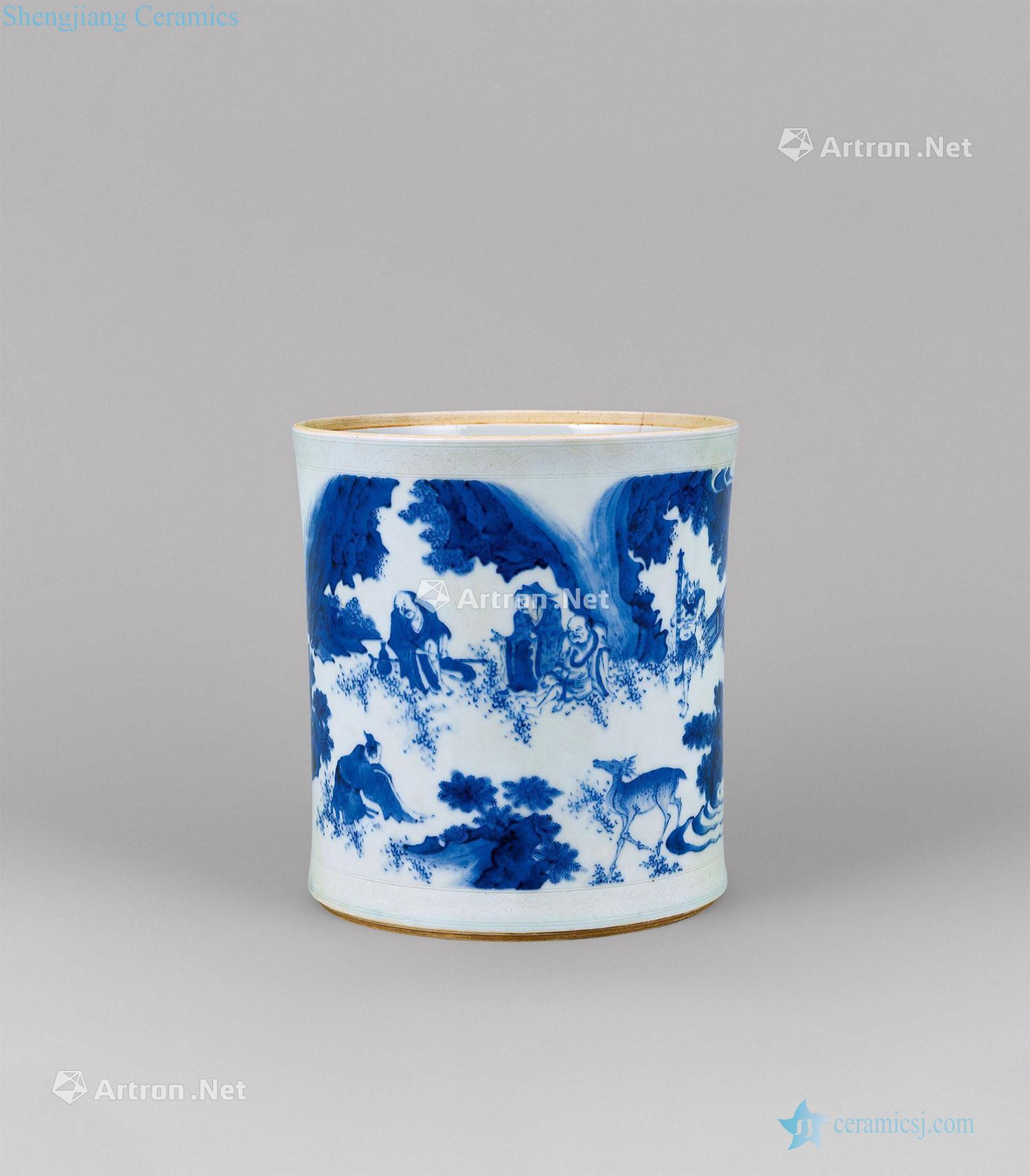 Ming chongzhen Blue and white spirit character big brush pot