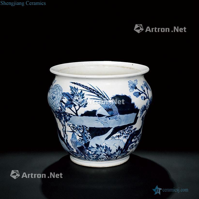 Qing guangxu Blue and white roll cylinder