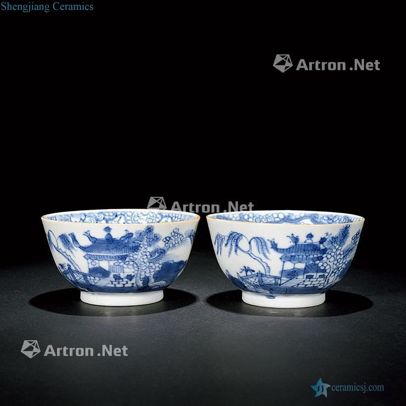 Qing qianlong Blue and white landscape character small bowl (a)