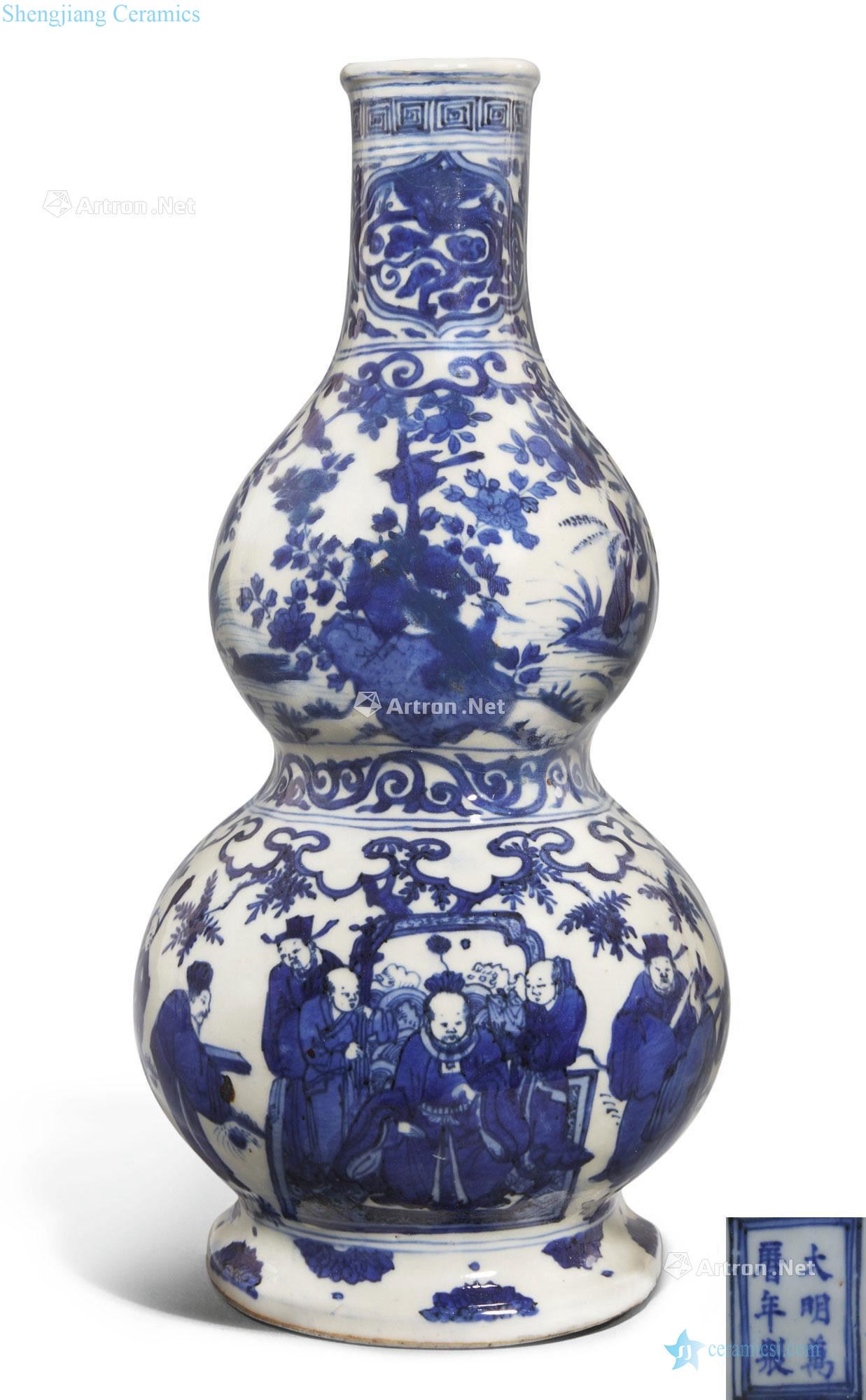 Ming wanli Blue and white figure gourd bottle type wall story characters