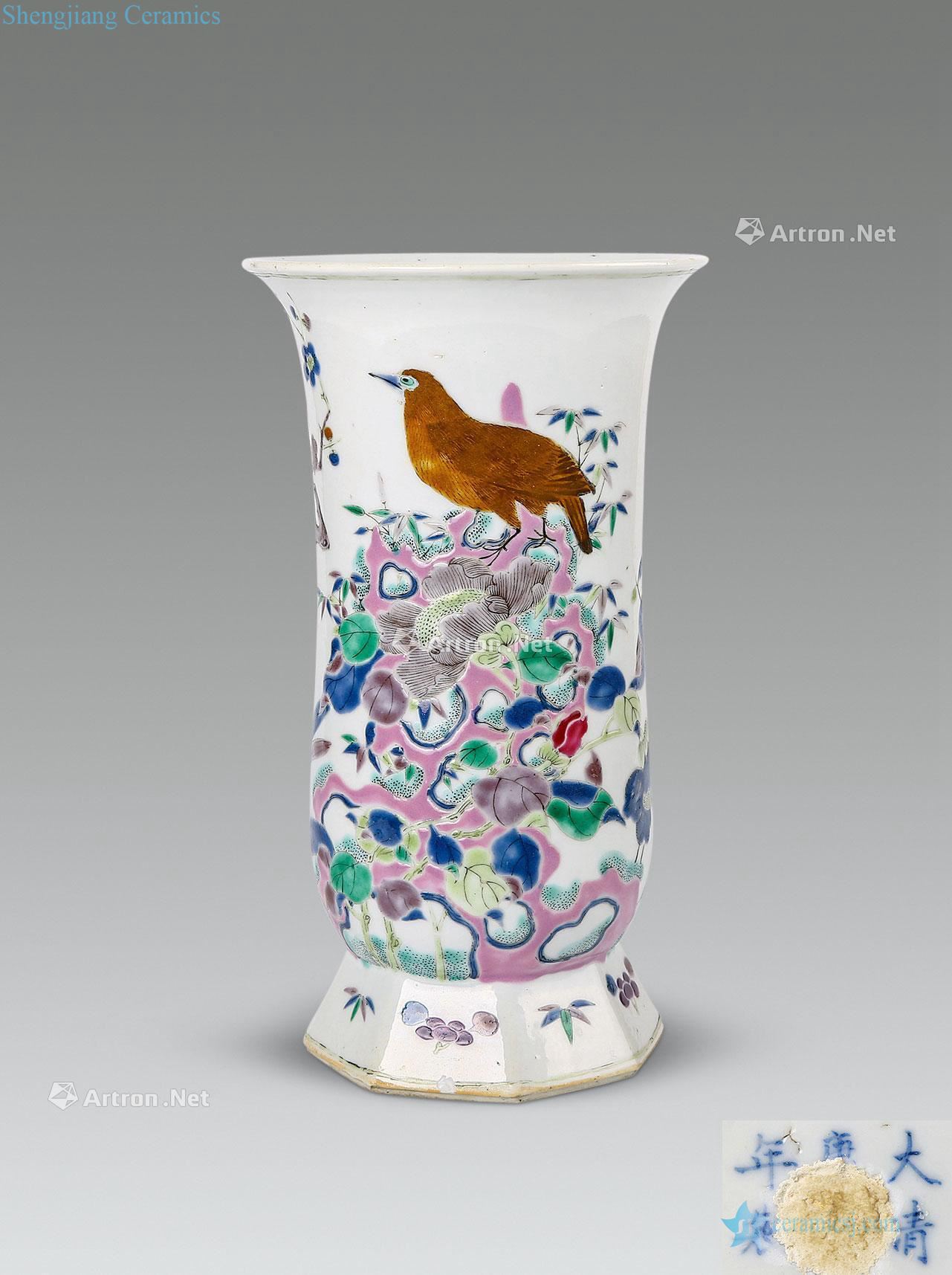 Kang xi powder enamel grain vase with flowers