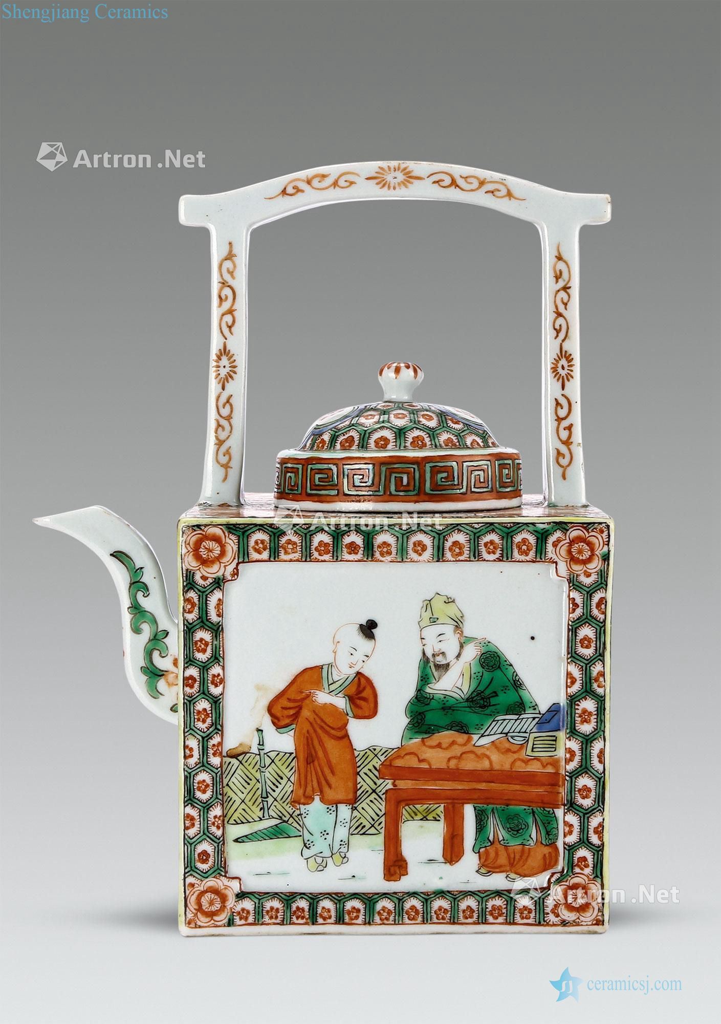 Kangxi square teapot colorful characters
