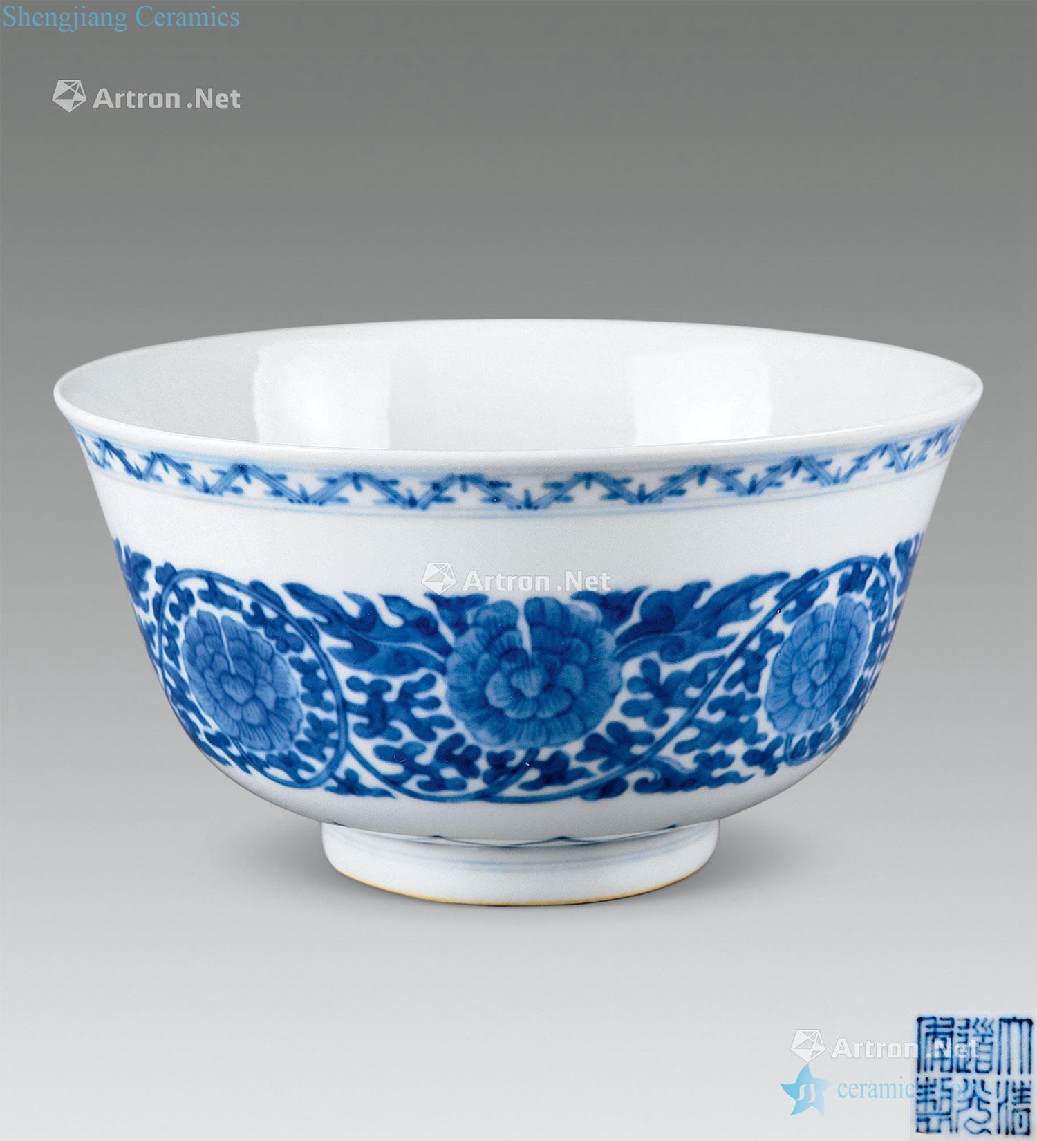 qing Blue and white flowers peony lines 盌