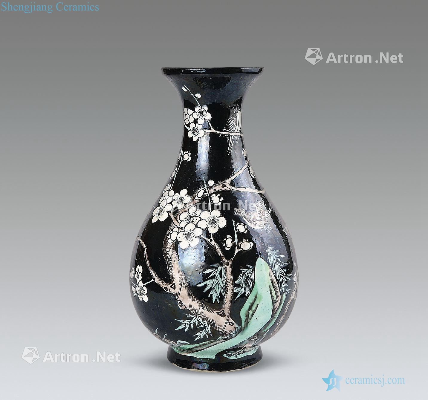 Kangxi color ink plain tricolour flower-and-bird okho spring bottle