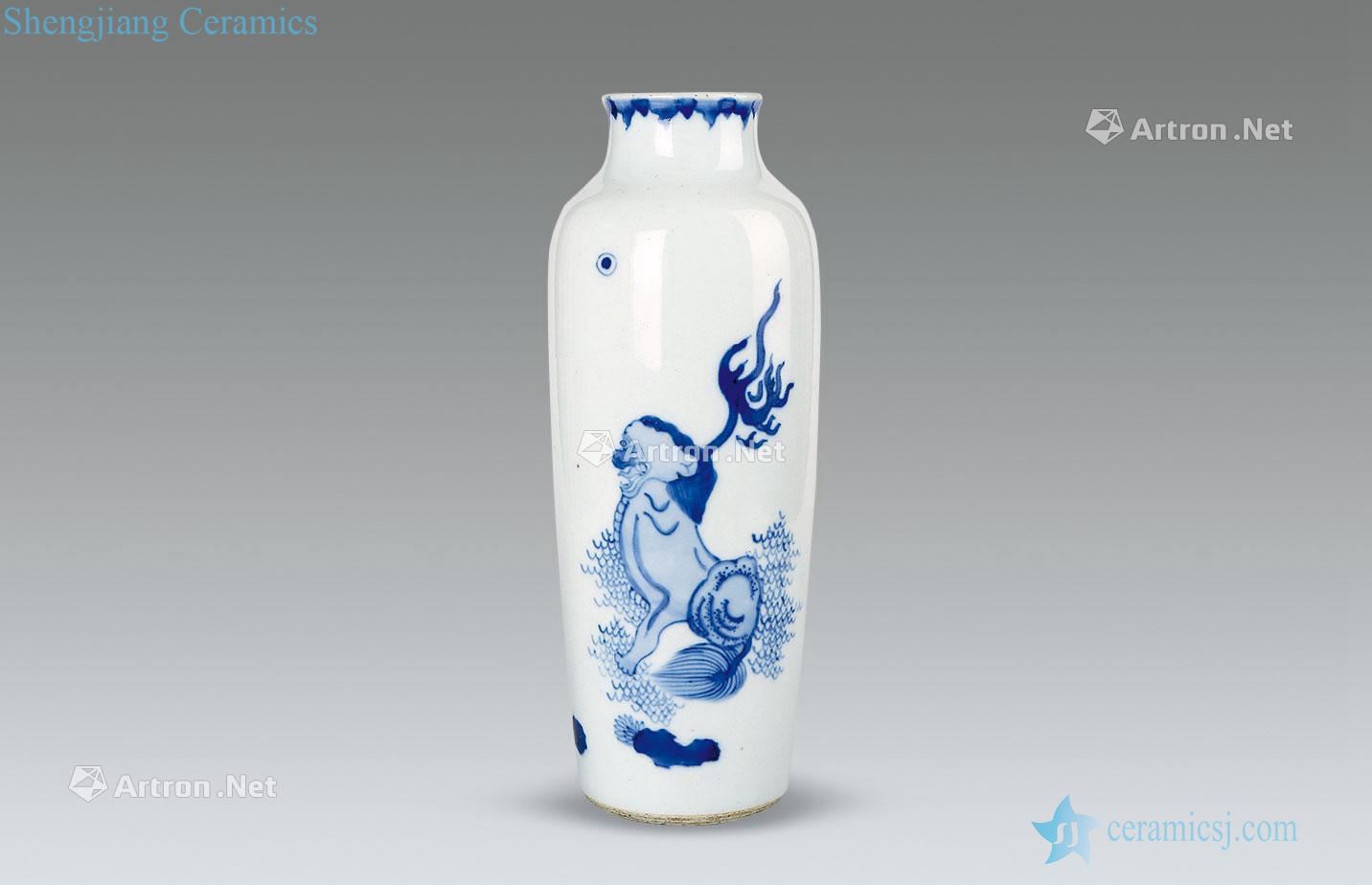 Ming Blue and white lion grain tube bottles