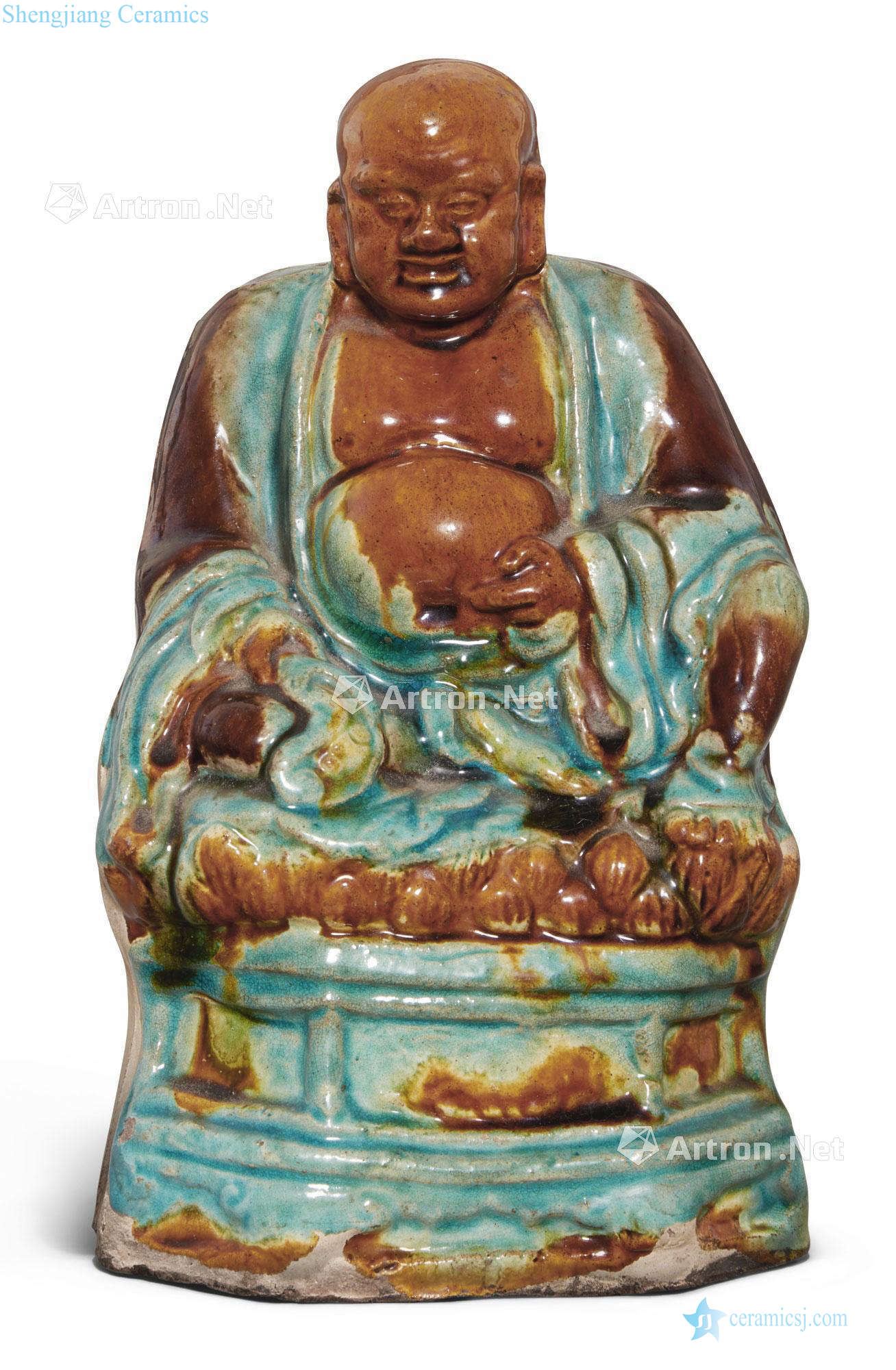 Ming 16th/17th century Three-color bag Buddha statue