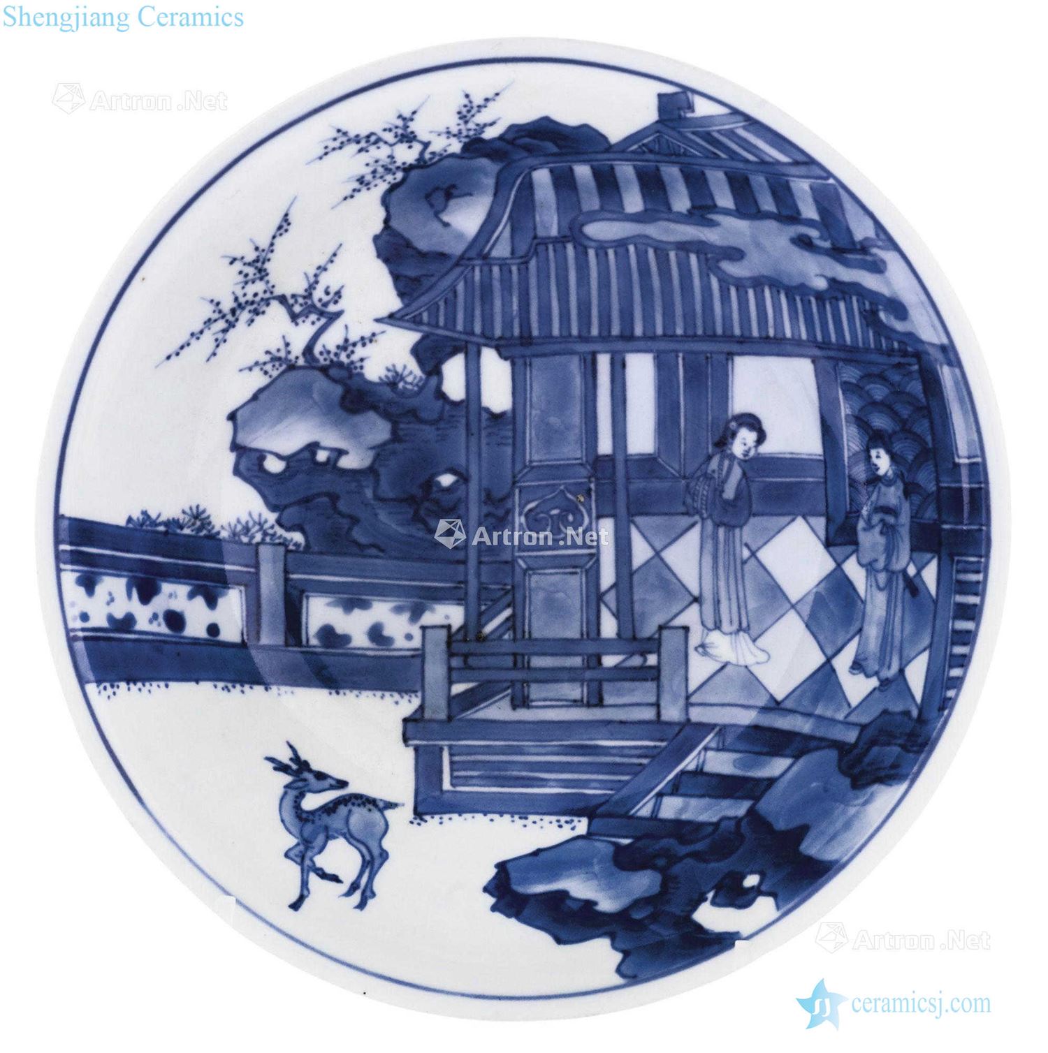 The qing emperor kangxi Blue and white figure plate stories of west chamber