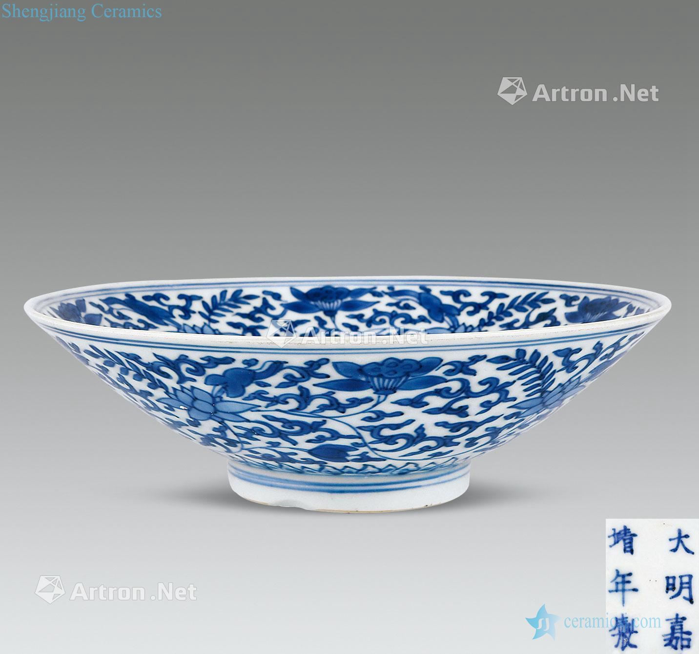 jiajing Blue and white tie up flower hat to bowl