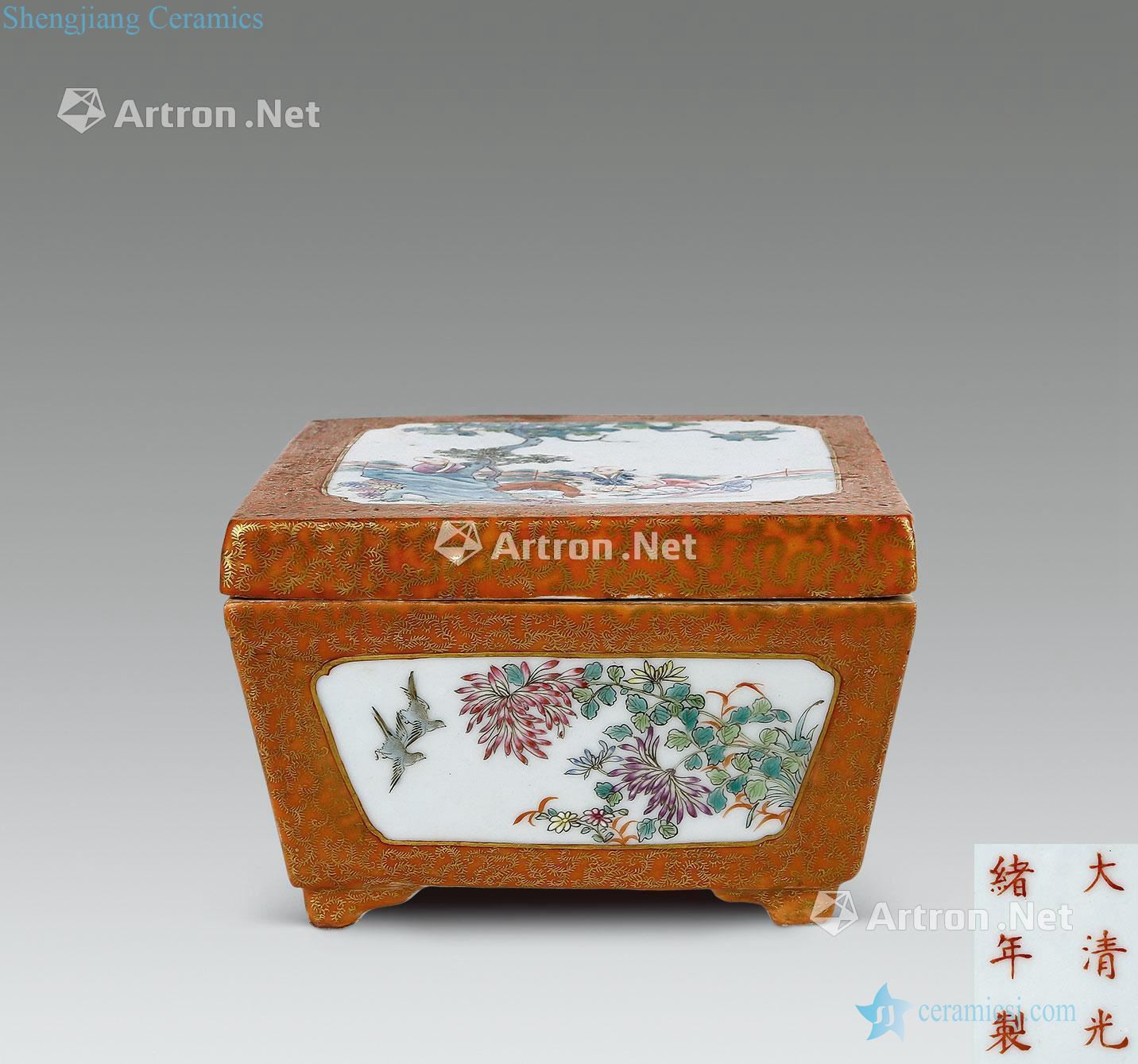 Guangxu pastel colour character flower square box