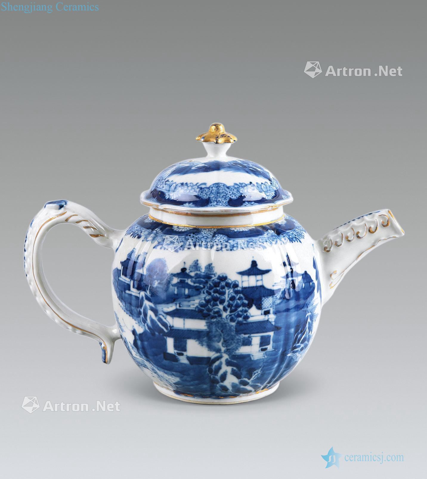 Emperor qianlong Blue and white landscape character teapot