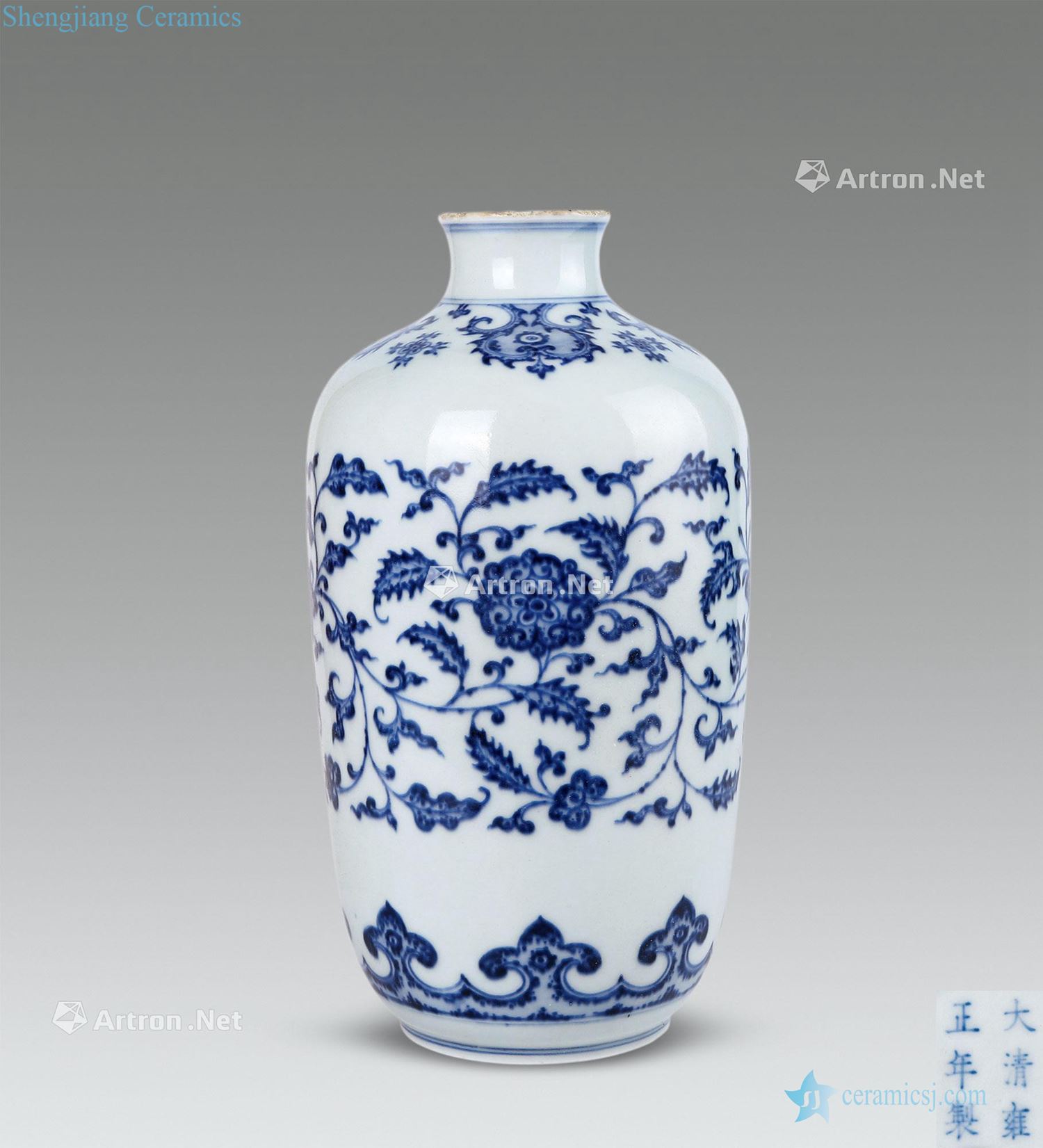 qing Blue and white tie up flower grain tank