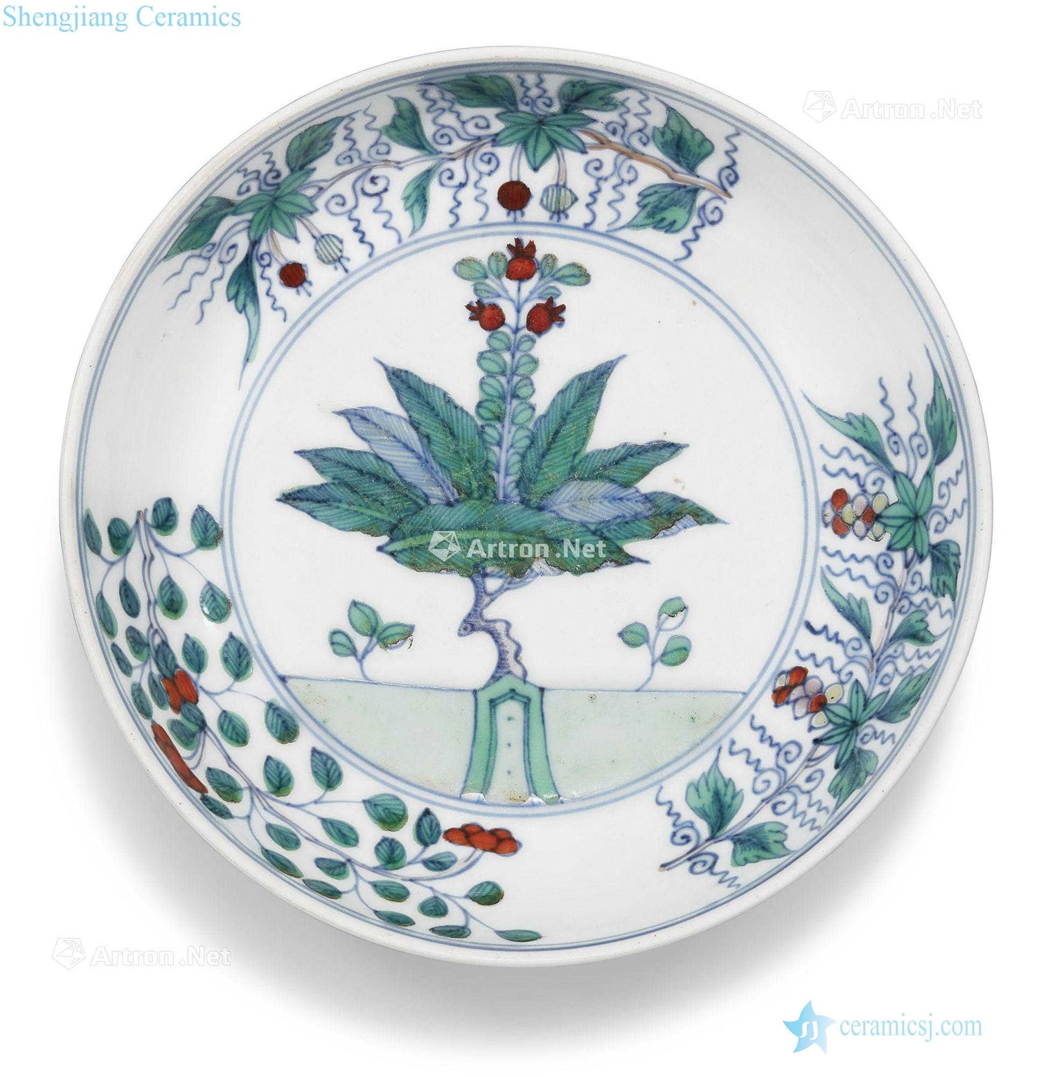 The qing emperor kangxi 鬪 ZiWen plate color pomegranate open